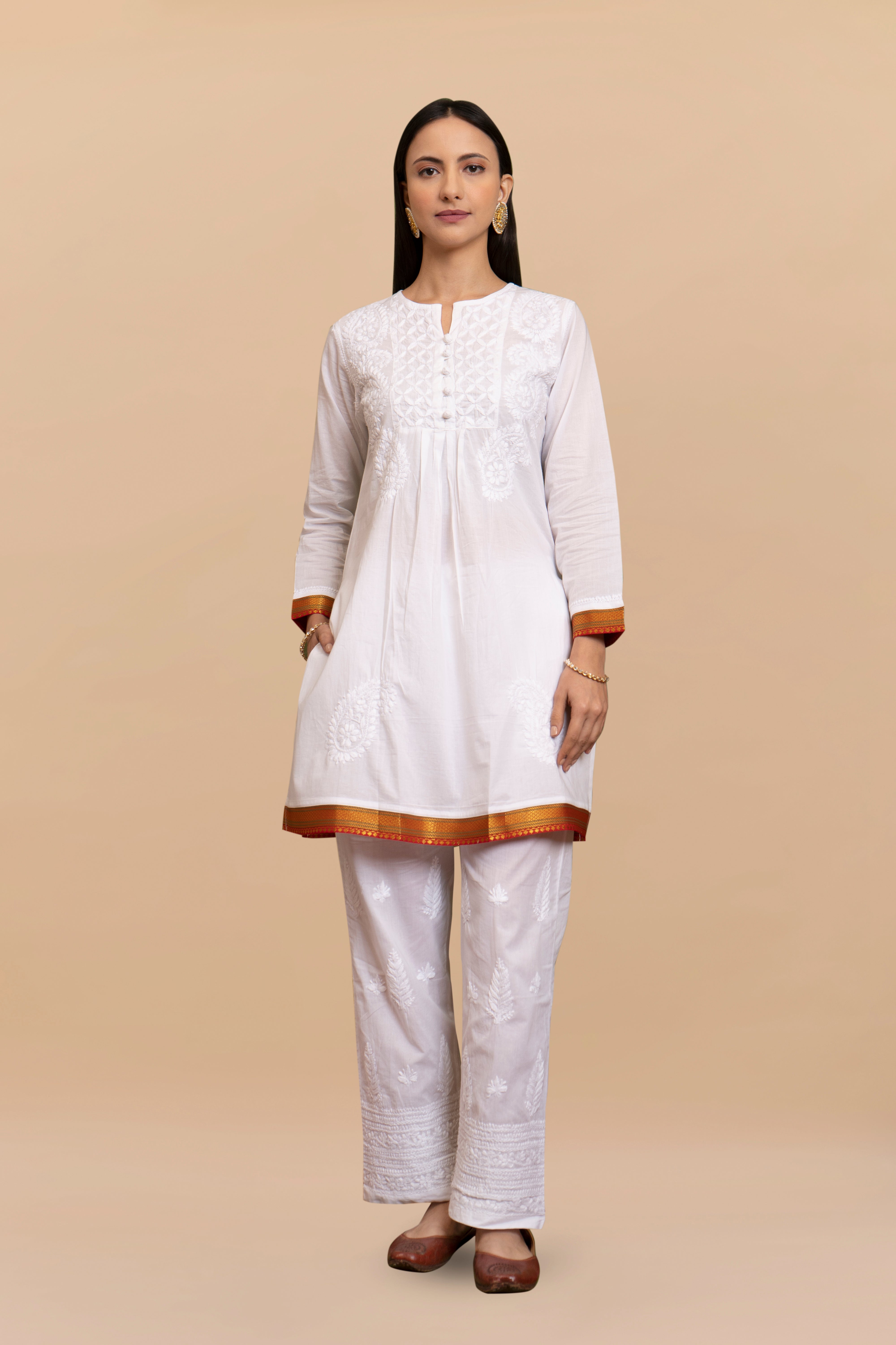 Cotton Chikankari Short Kurta in White