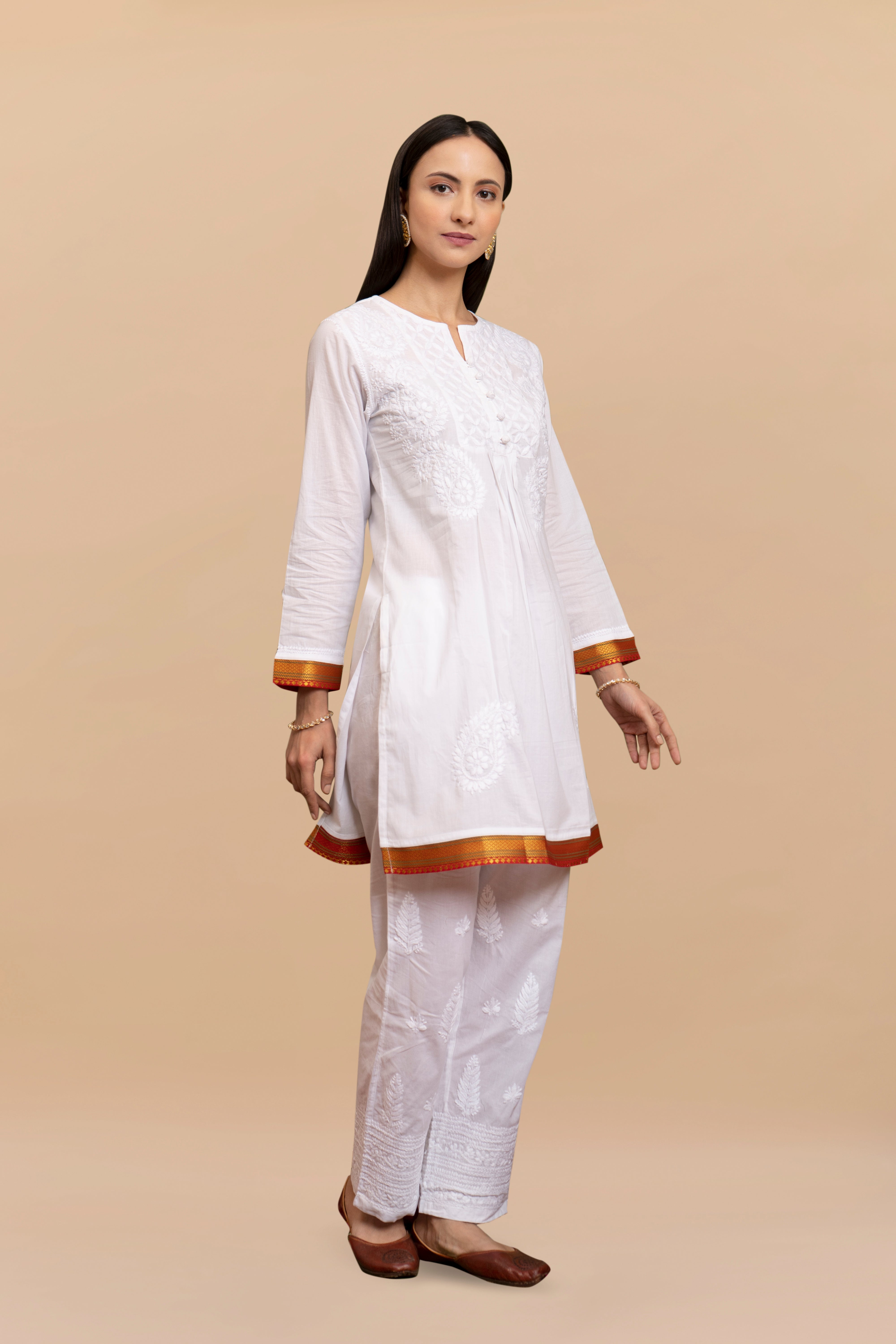 Cotton Chikankari Short Kurta in White