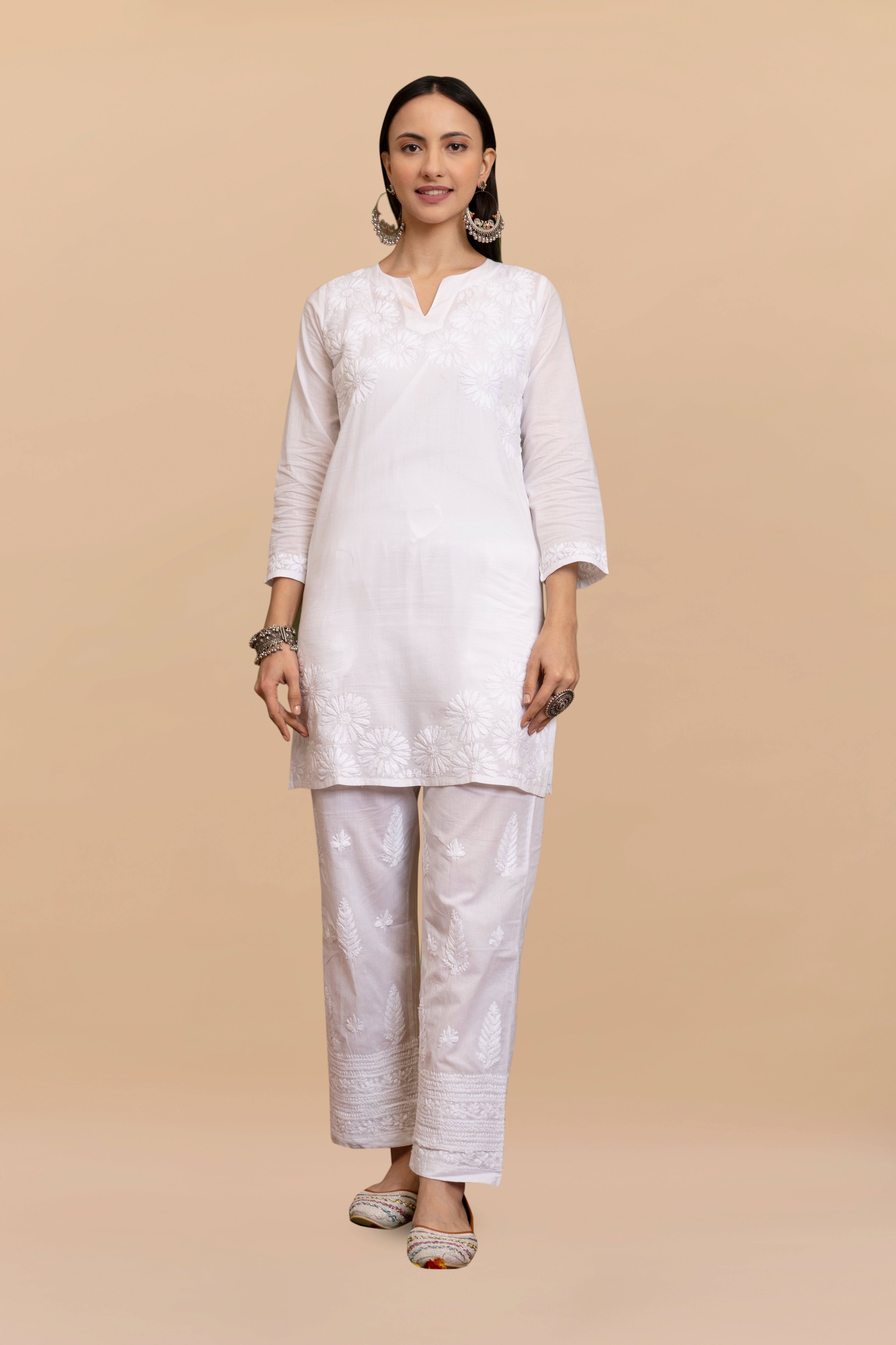 Cotton Chikankari Short Kurta in White