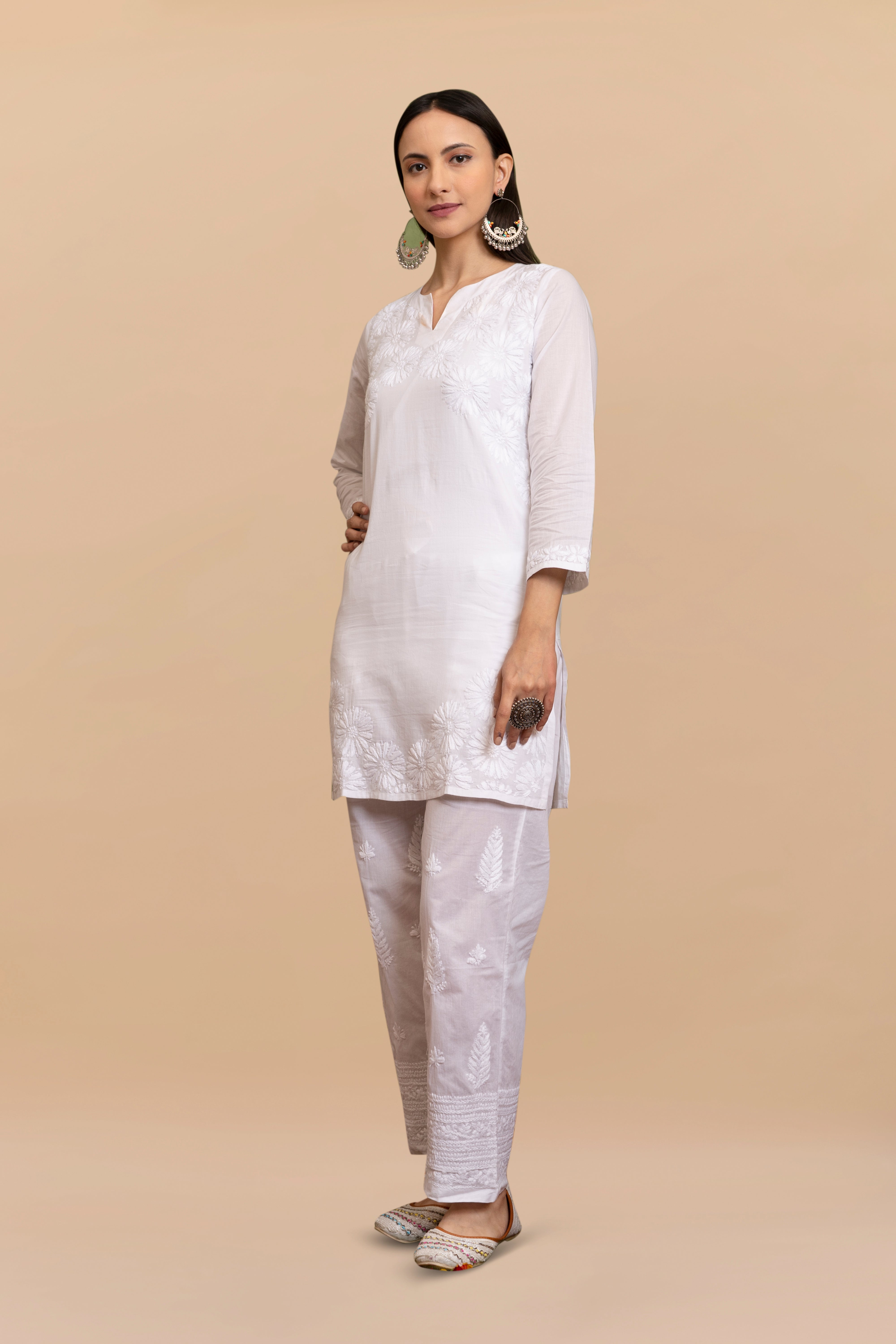 Cotton Chikankari Short Kurta in White