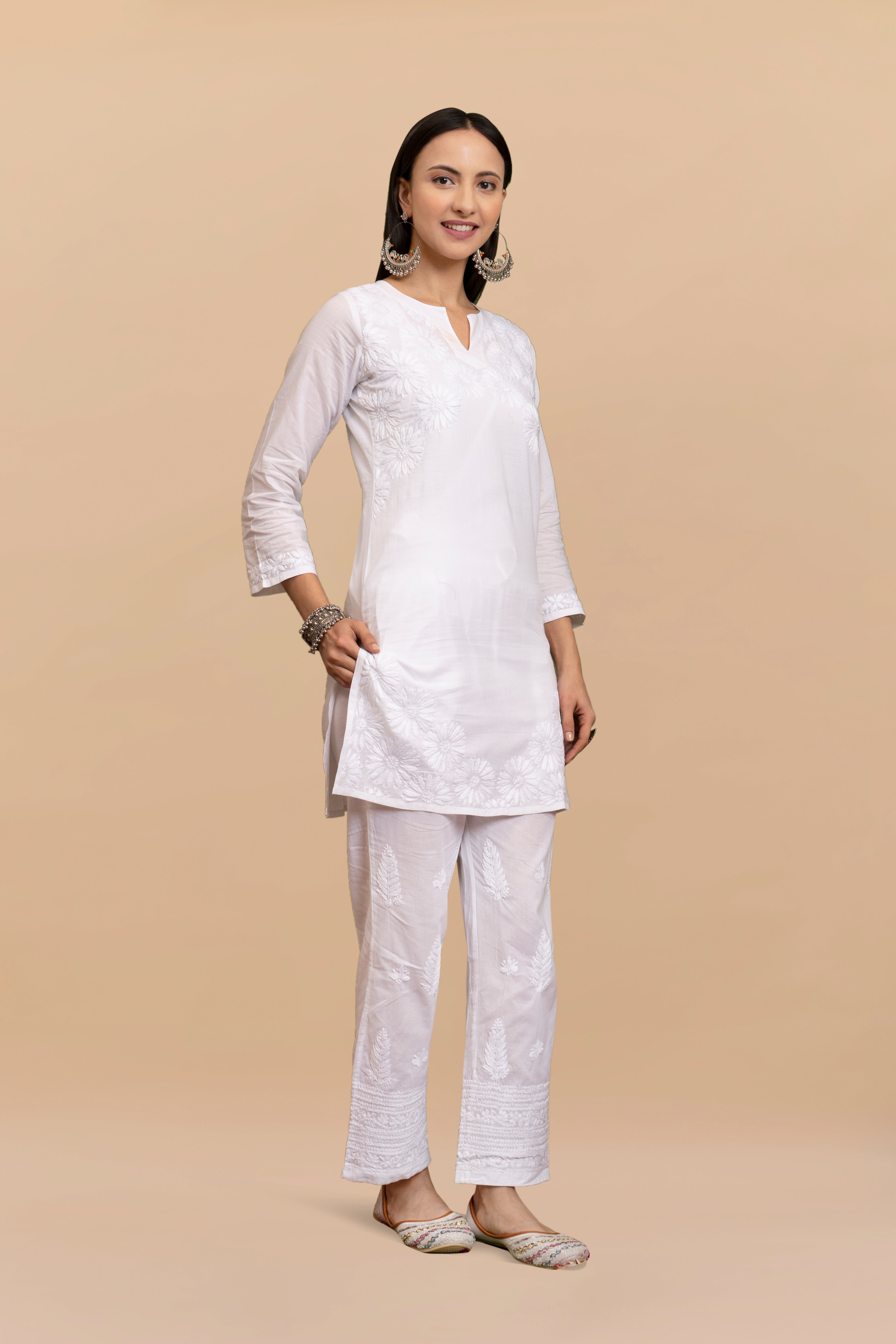 Cotton Chikankari Short Kurta in White