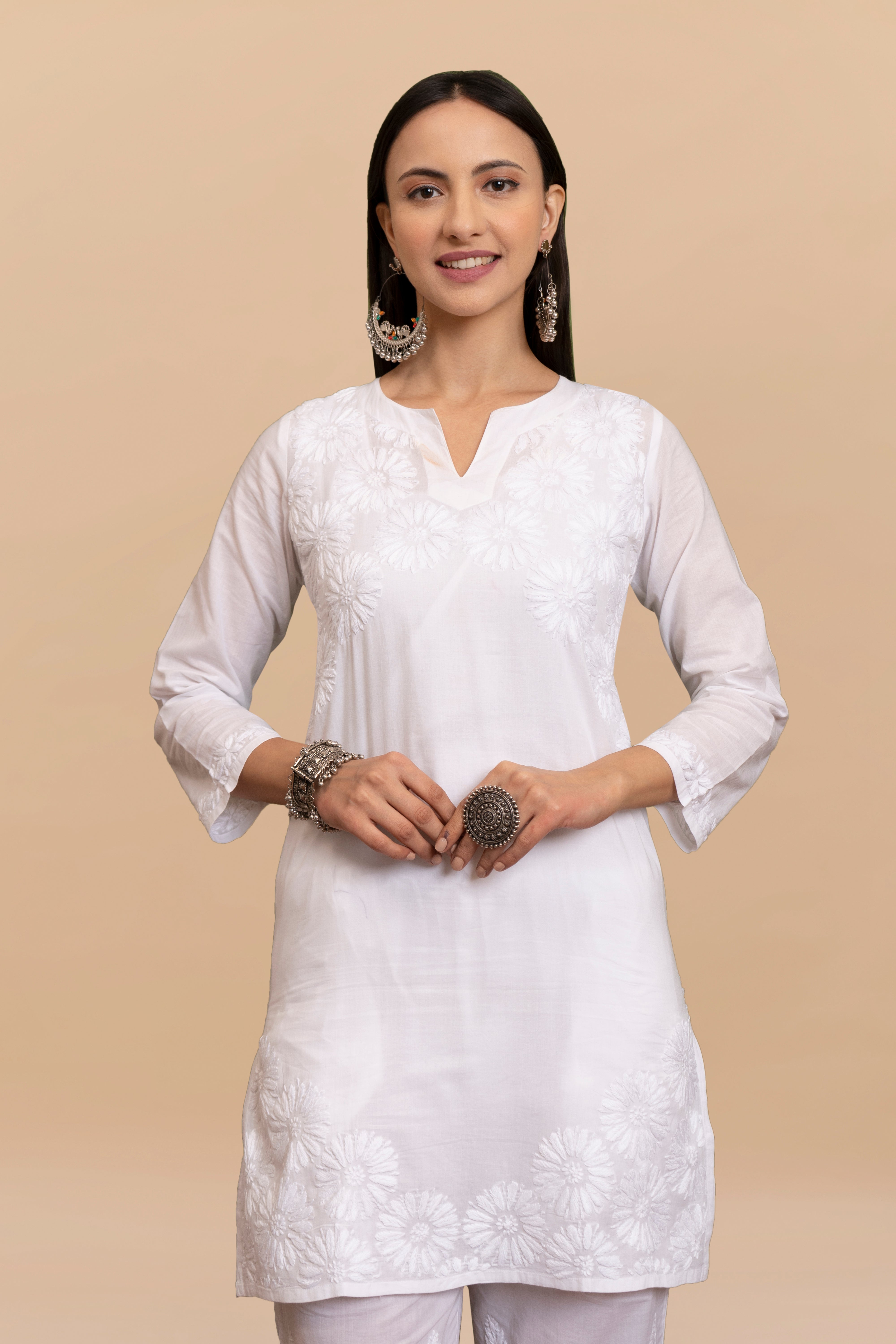 Cotton Chikankari Short Kurta in White