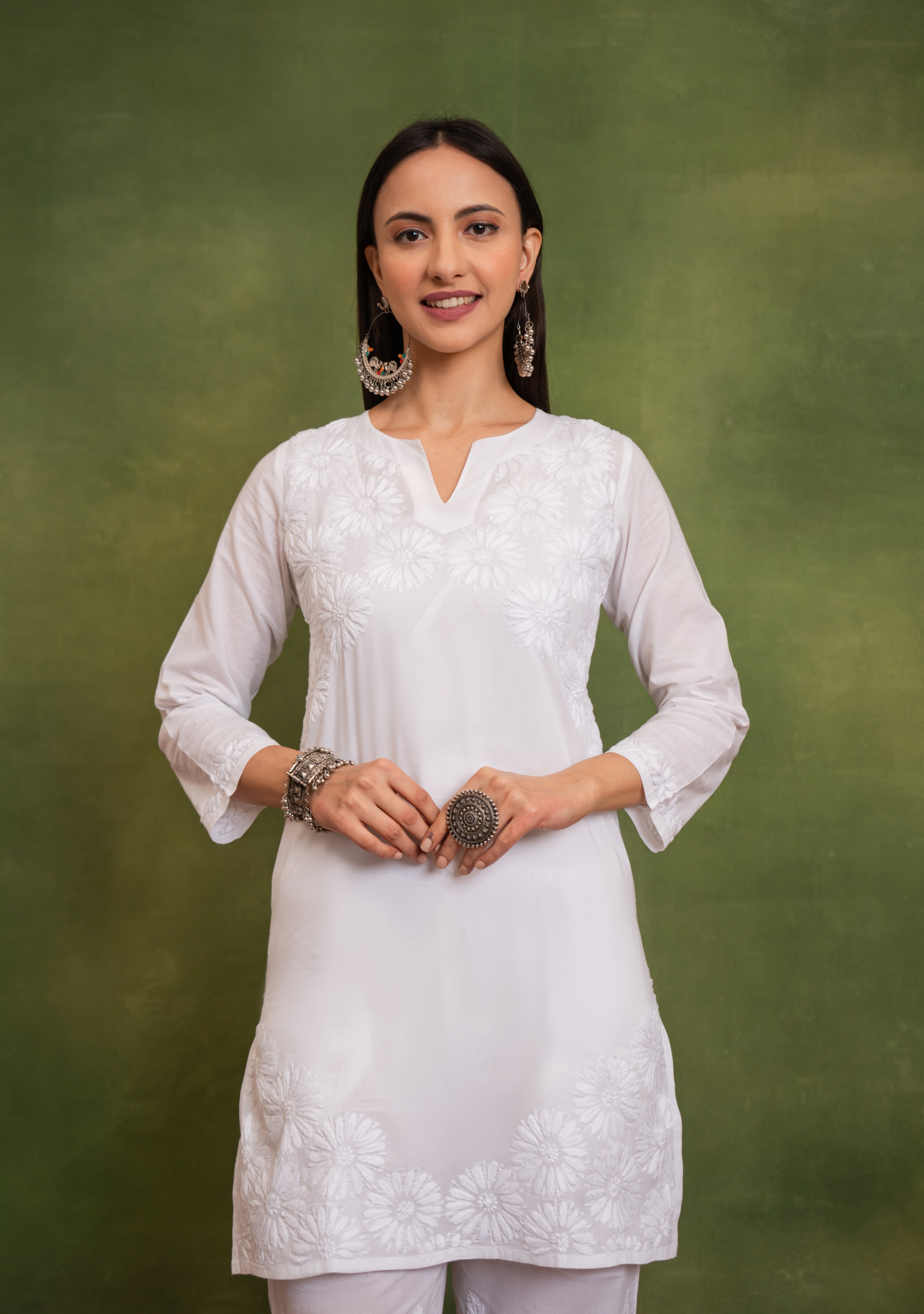 Cotton Chikankari Short Kurta in White