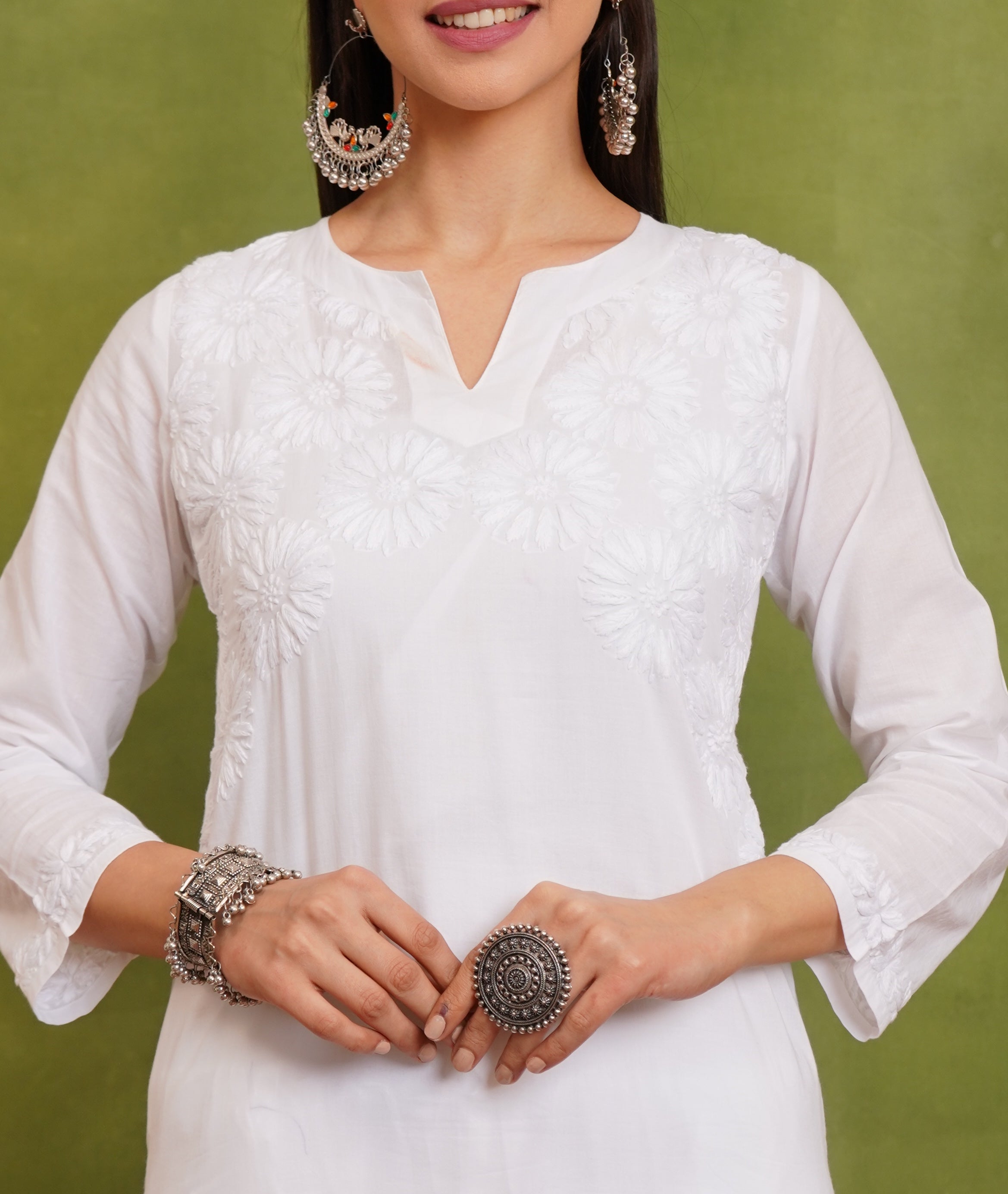 Cotton Chikankari Short Kurta in White