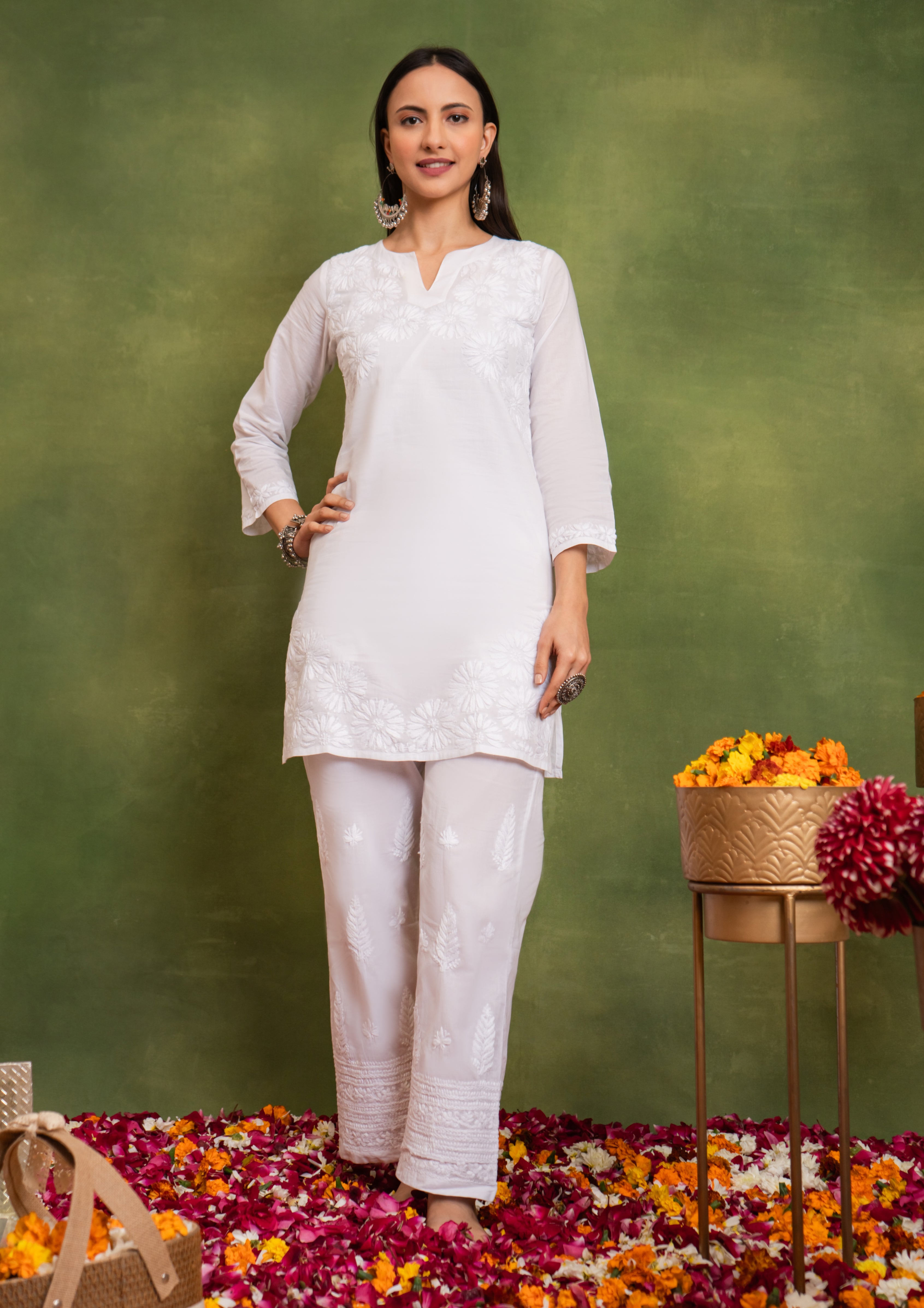 Cotton Chikankari Short Kurta in White