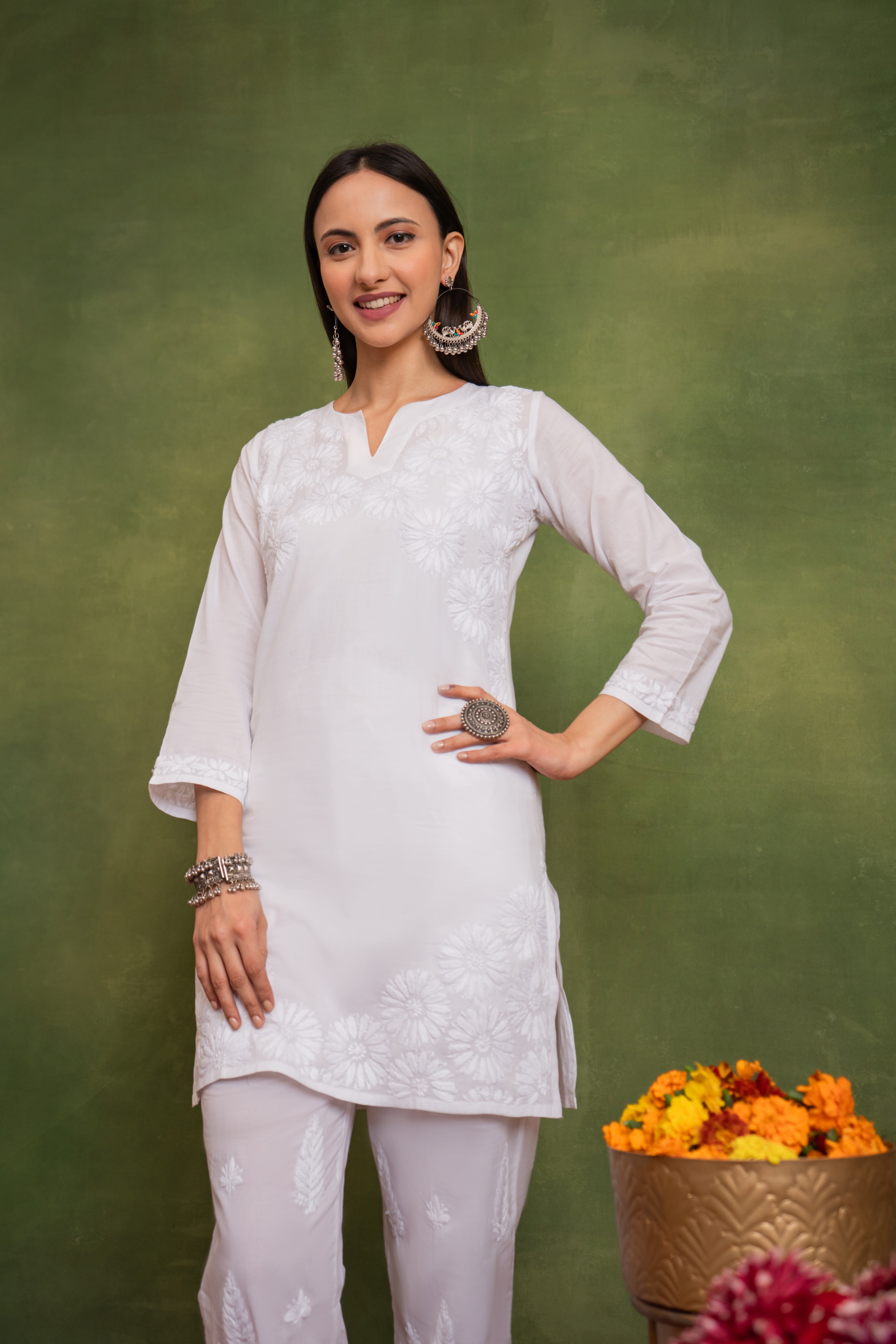 Cotton Chikankari Short Kurta in White