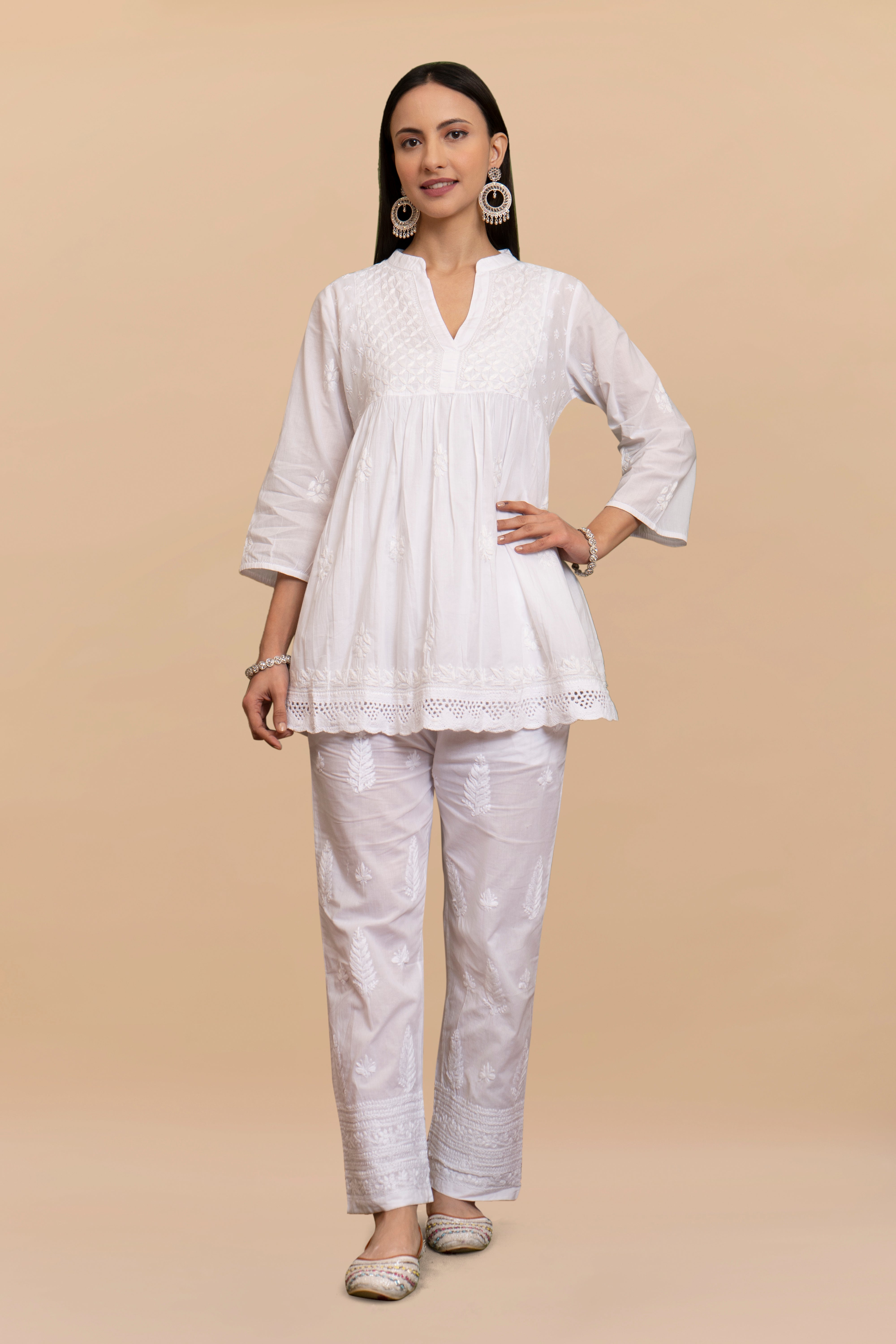 Cotton Chikankari Short Kurta in White