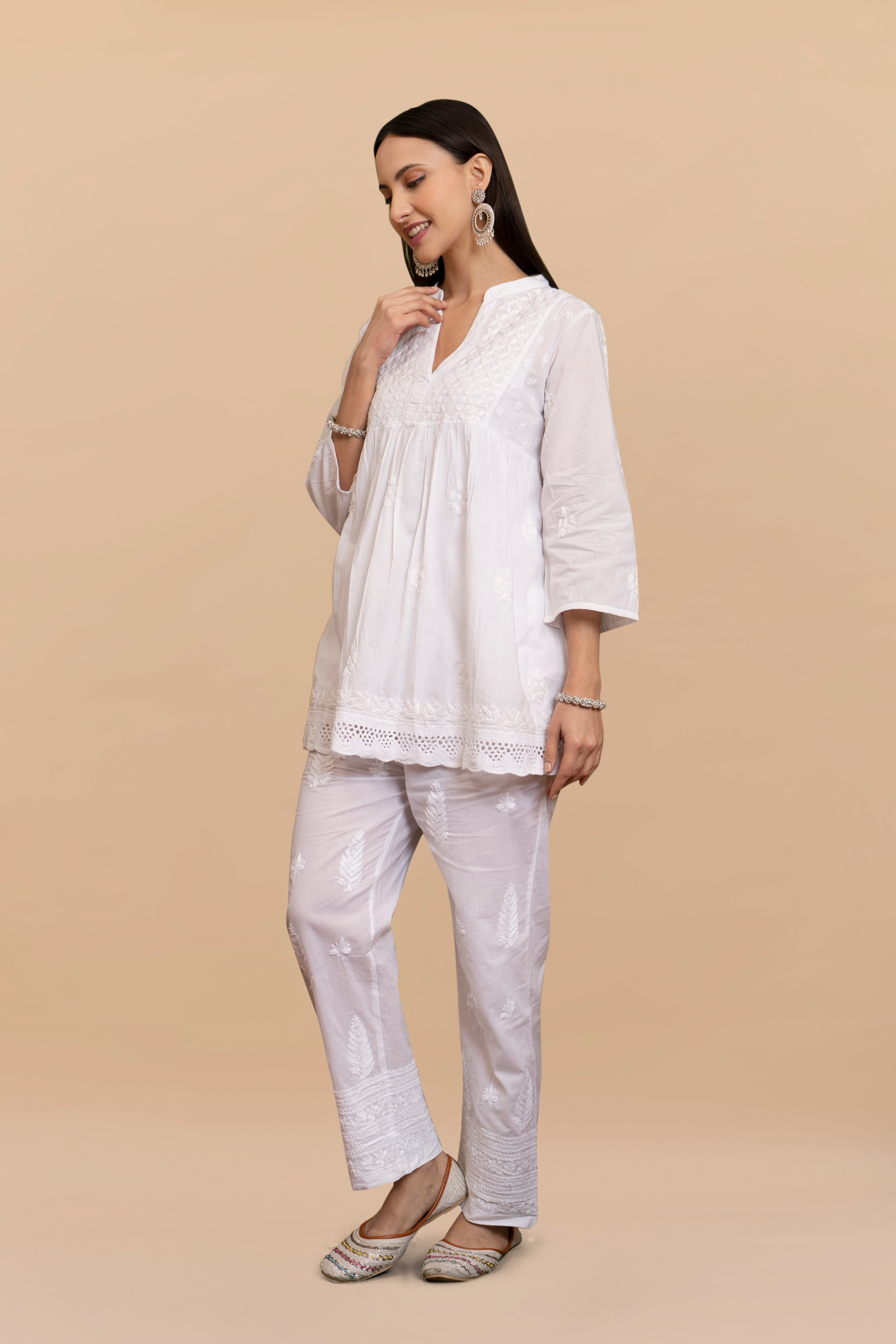 Cotton Chikankari Short Kurta in White