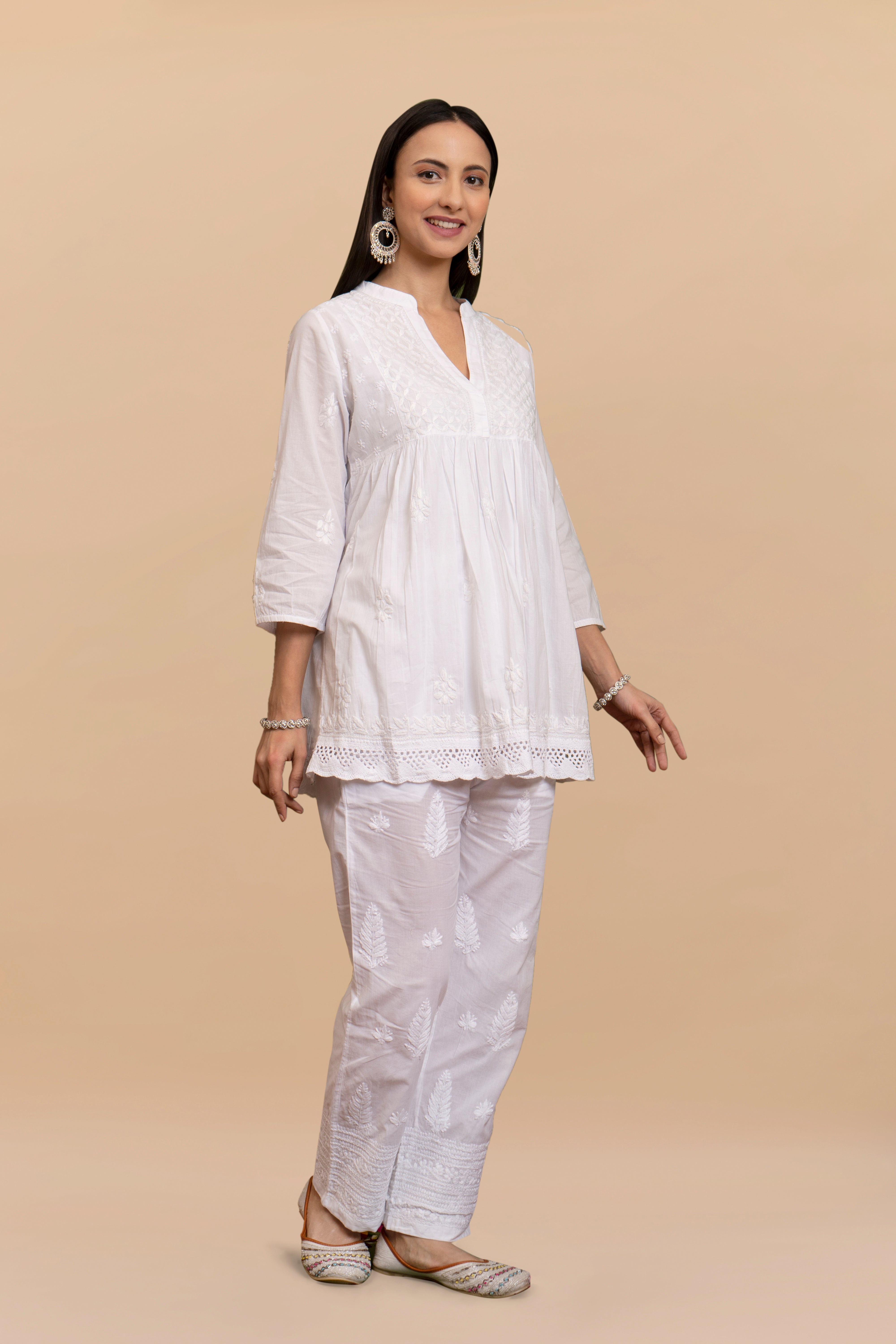 Cotton Chikankari Short Kurta in White