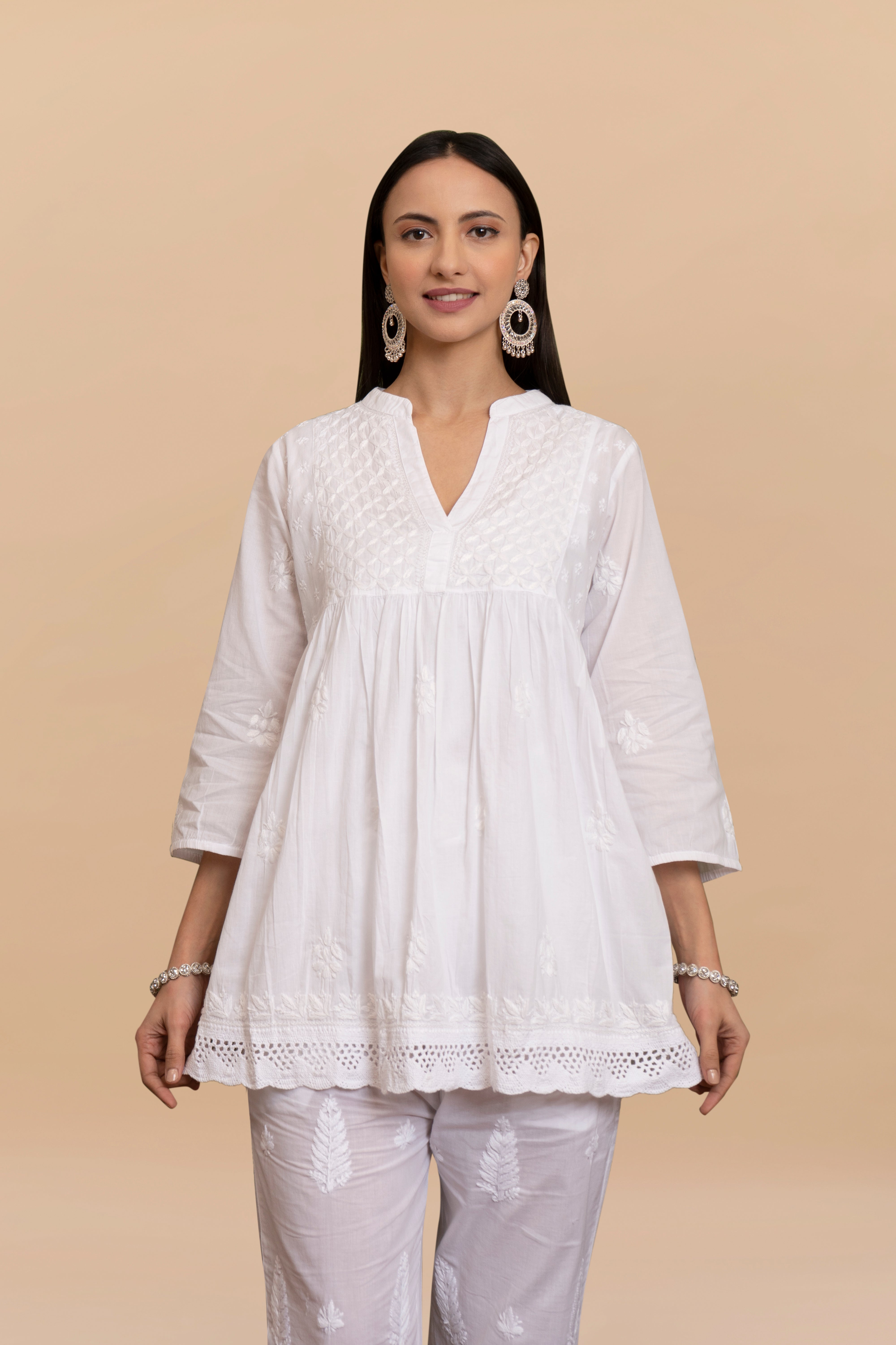 Cotton Chikankari Short Kurta in White