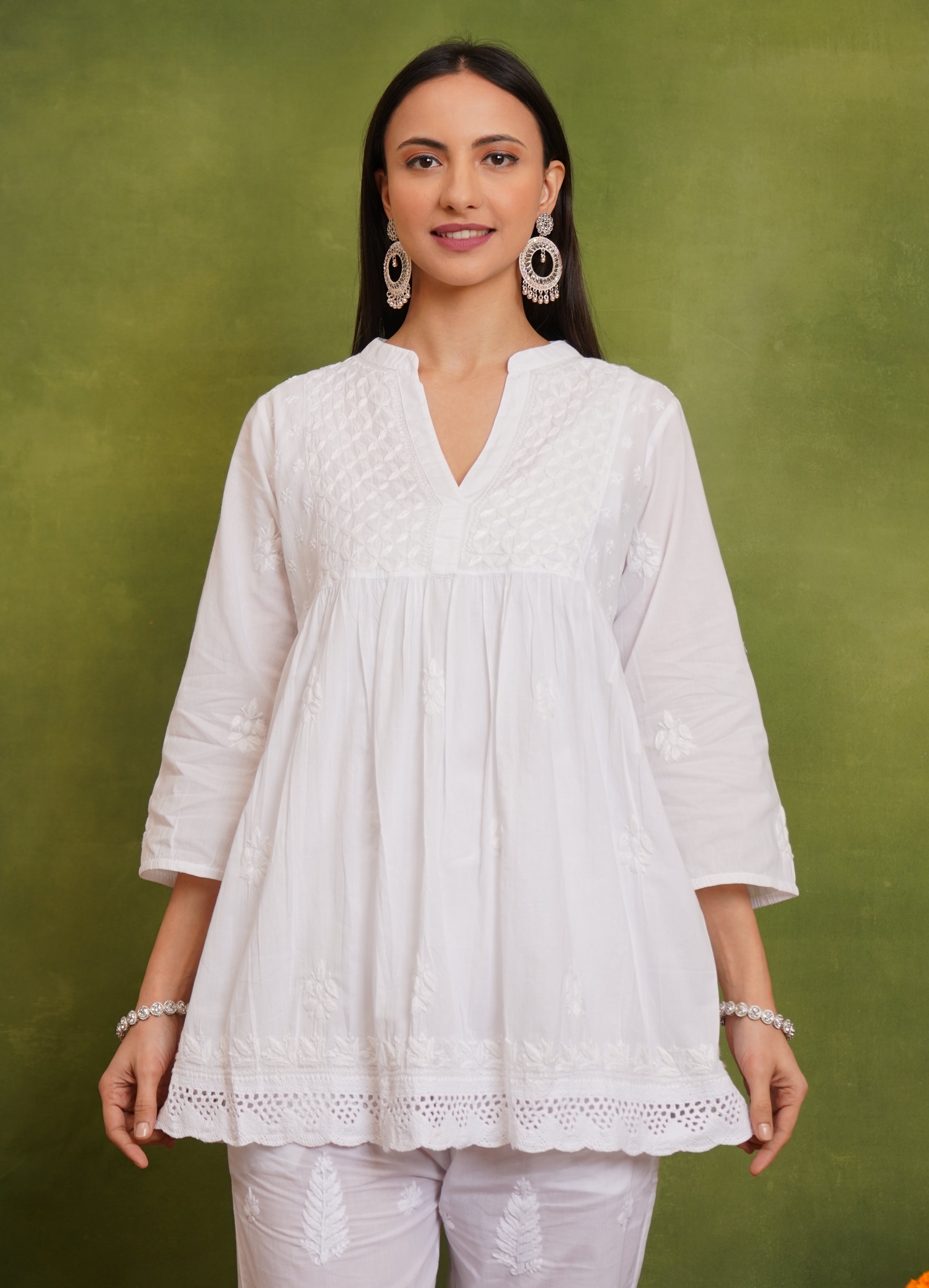 Cotton Chikankari Short Kurta in White