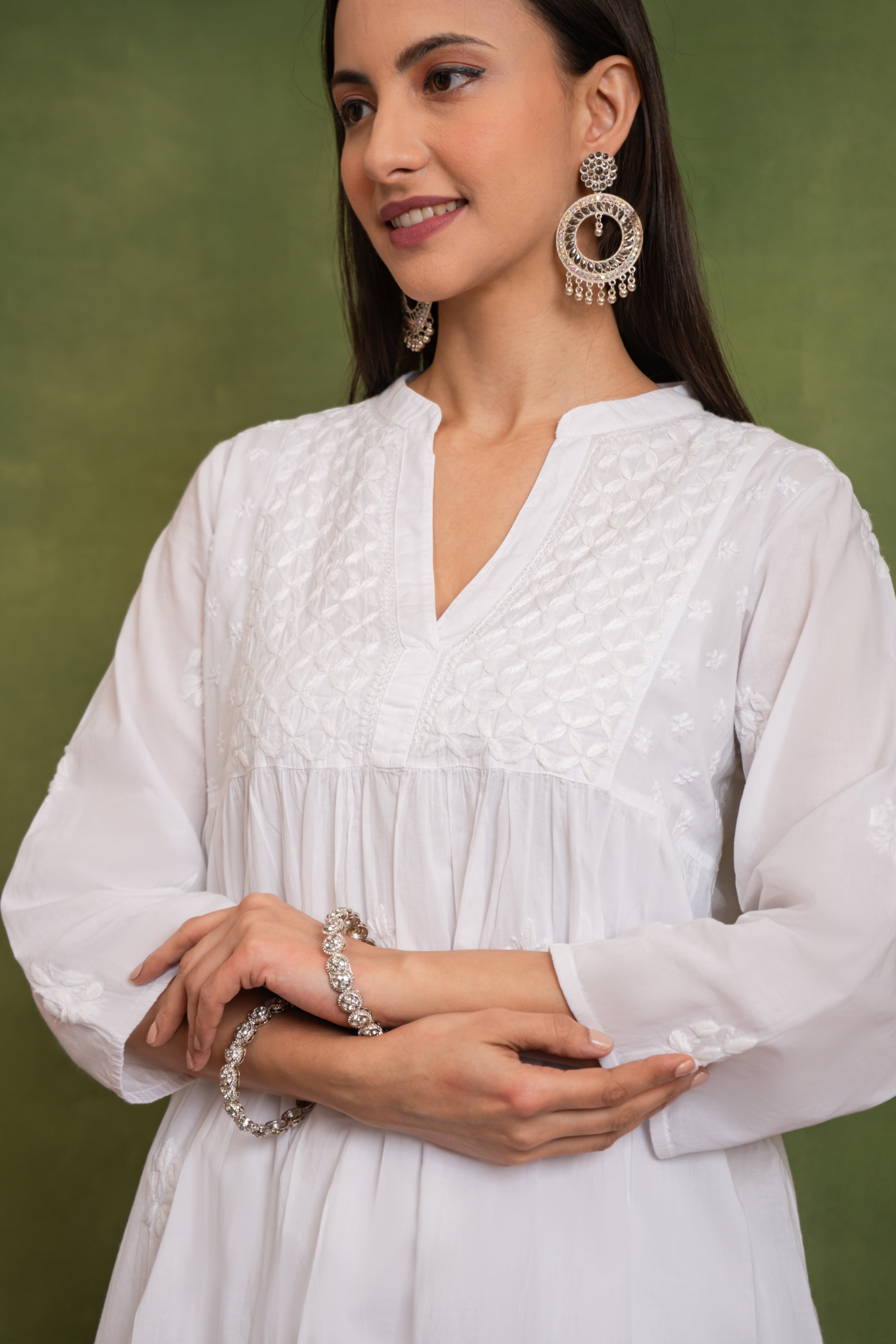 Cotton Chikankari Short Kurta in White