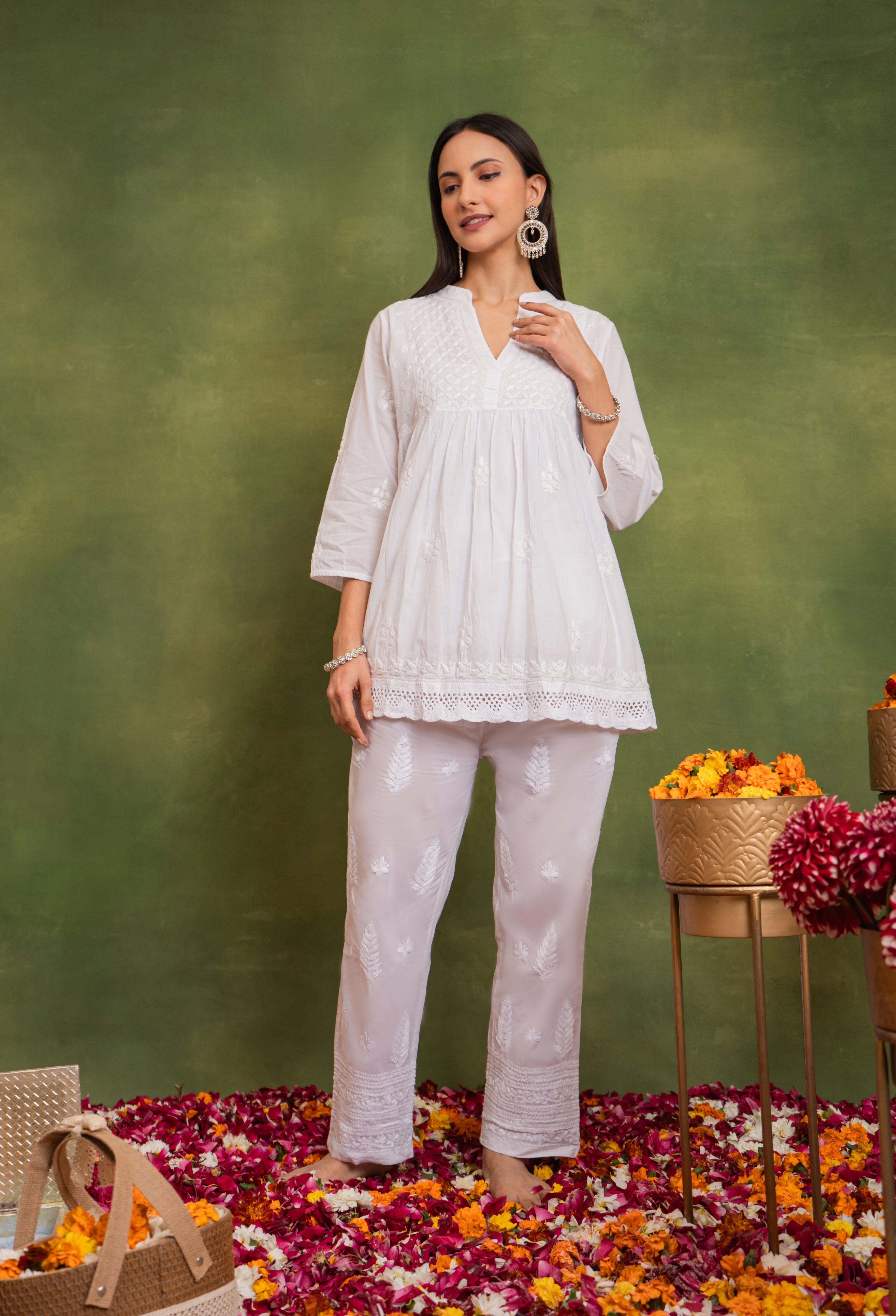 Cotton Chikankari Short Kurta in White