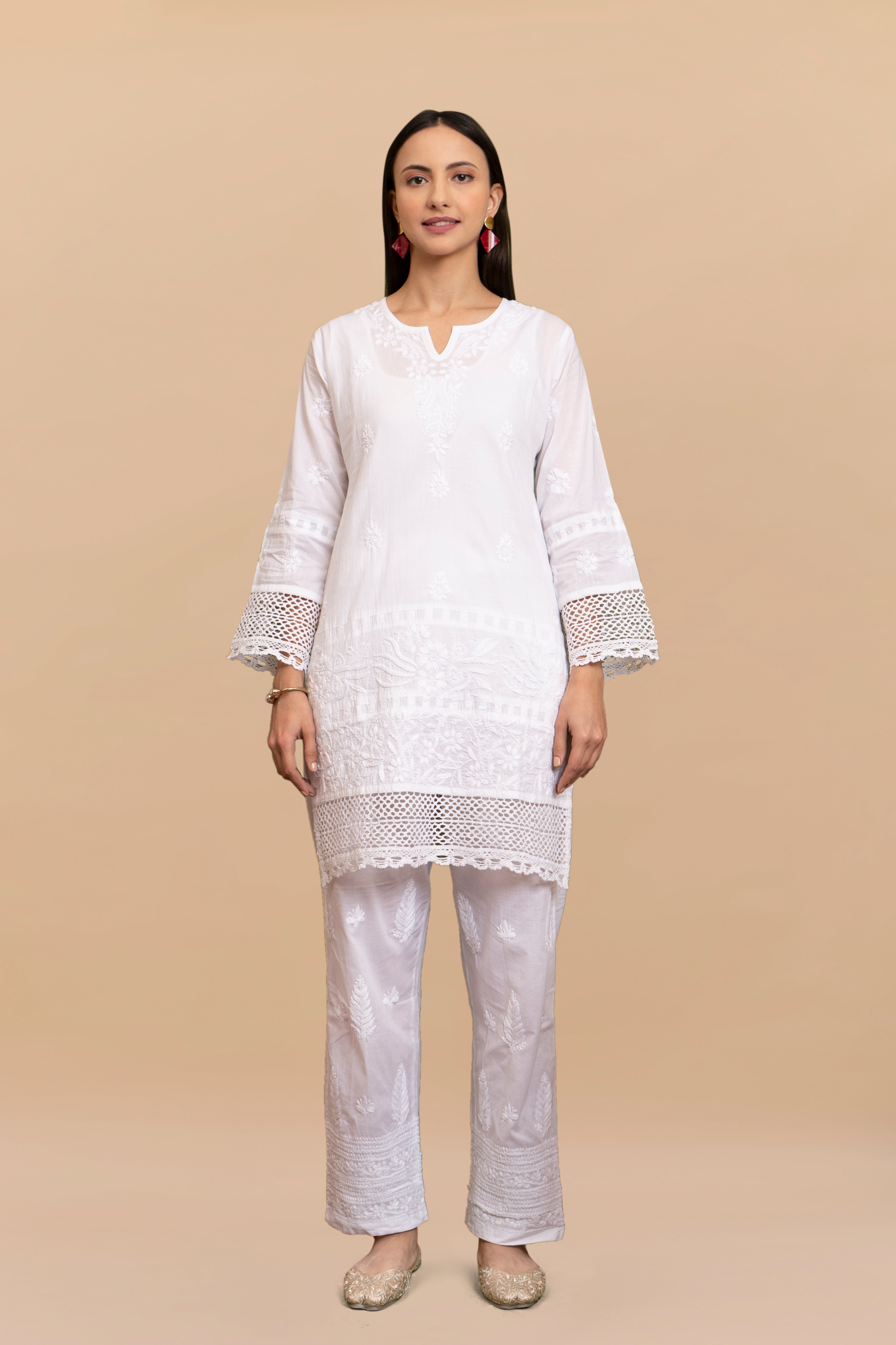 Cotton Chikankari Short Kurta in White