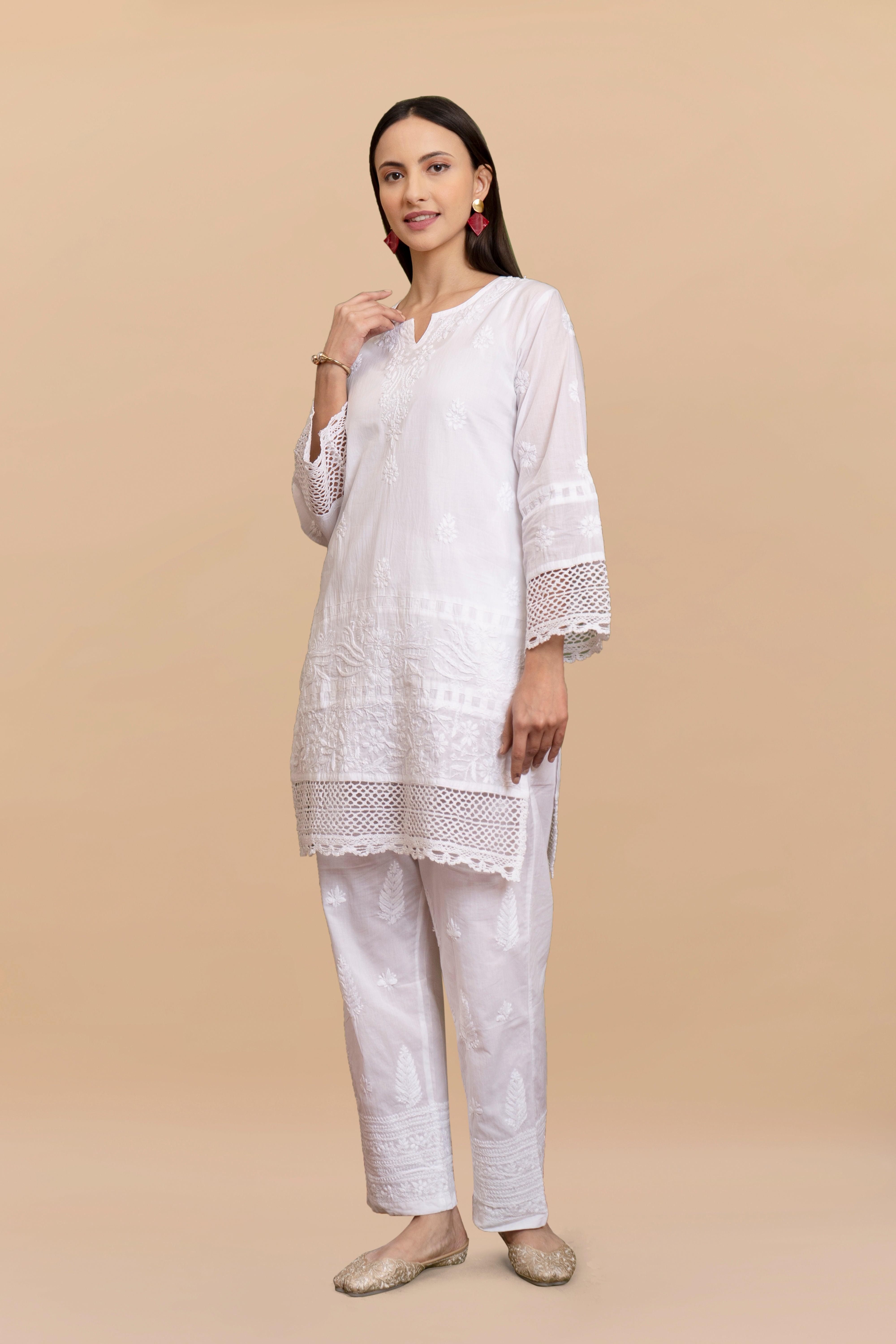 Cotton Chikankari Short Kurta in White