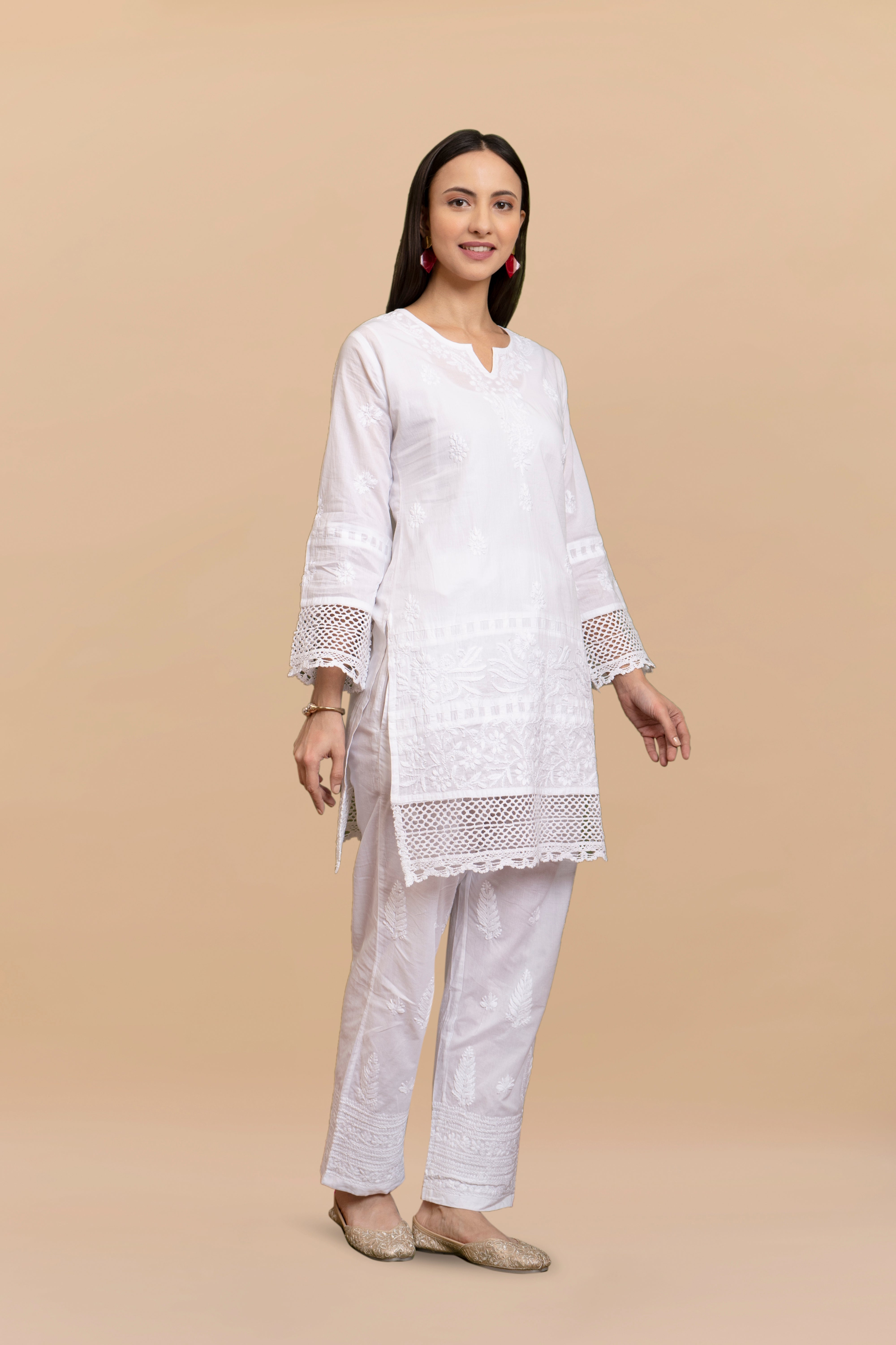 Cotton Chikankari Short Kurta in White