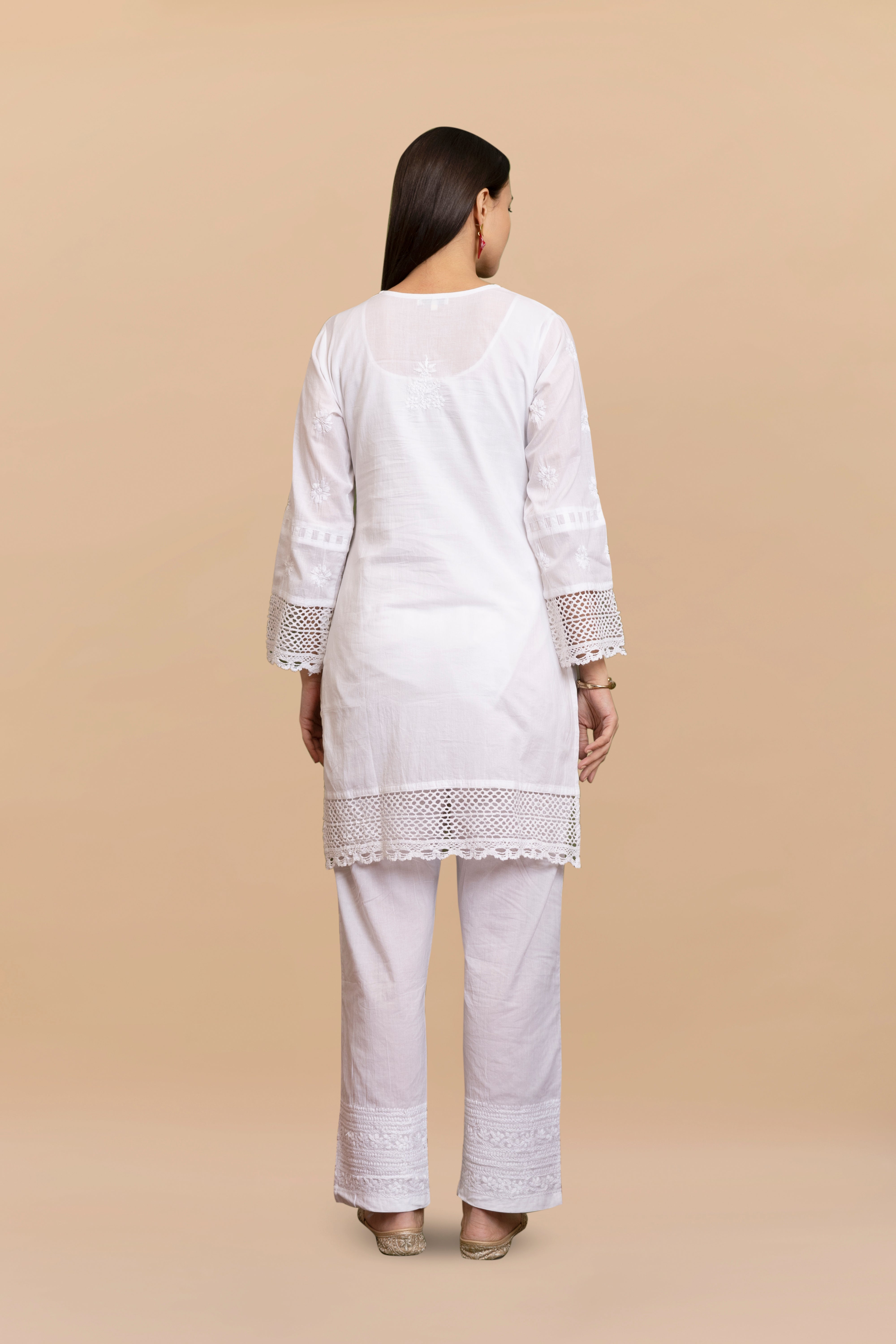 Cotton Chikankari Short Kurta in White