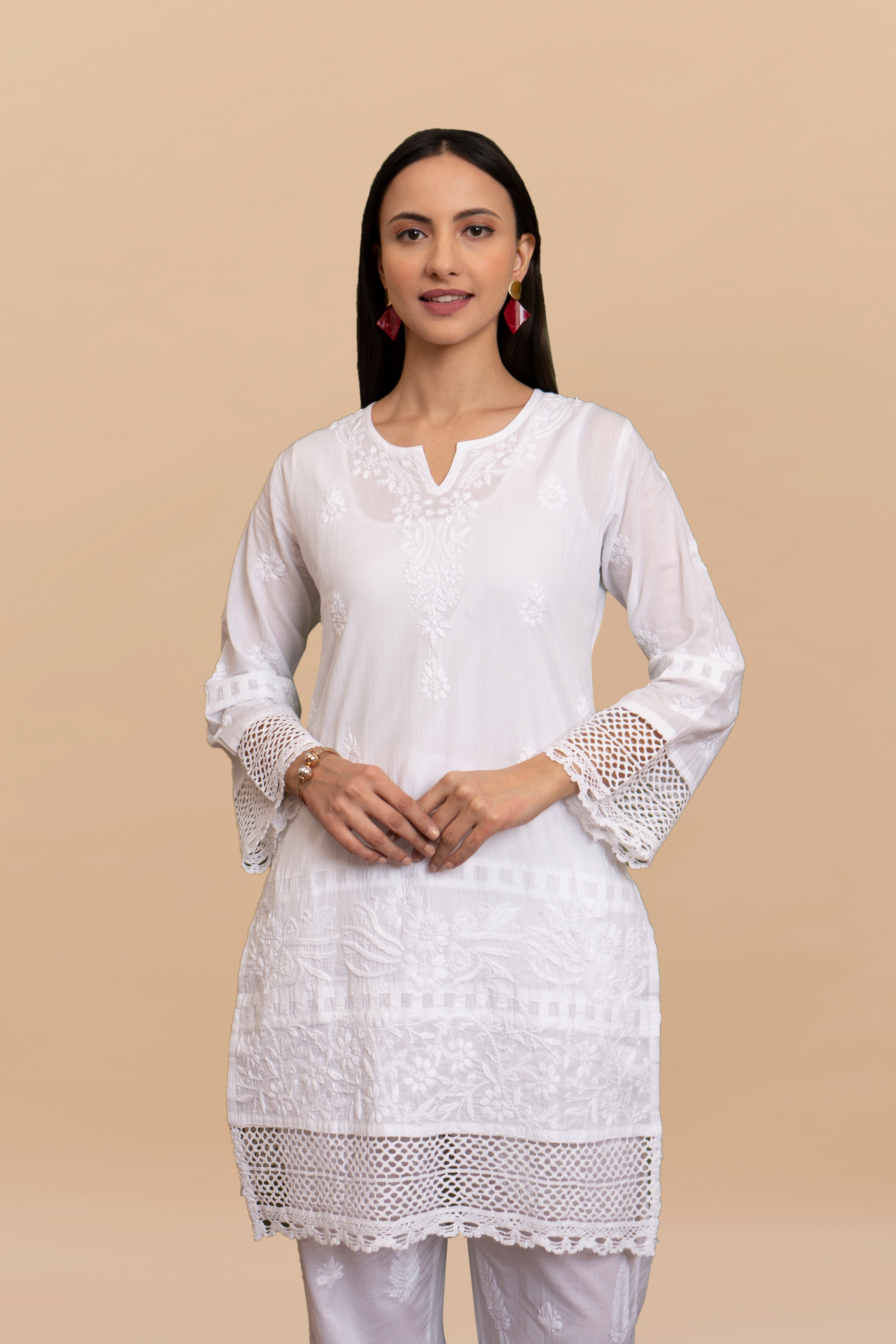 Cotton Chikankari Short Kurta in White