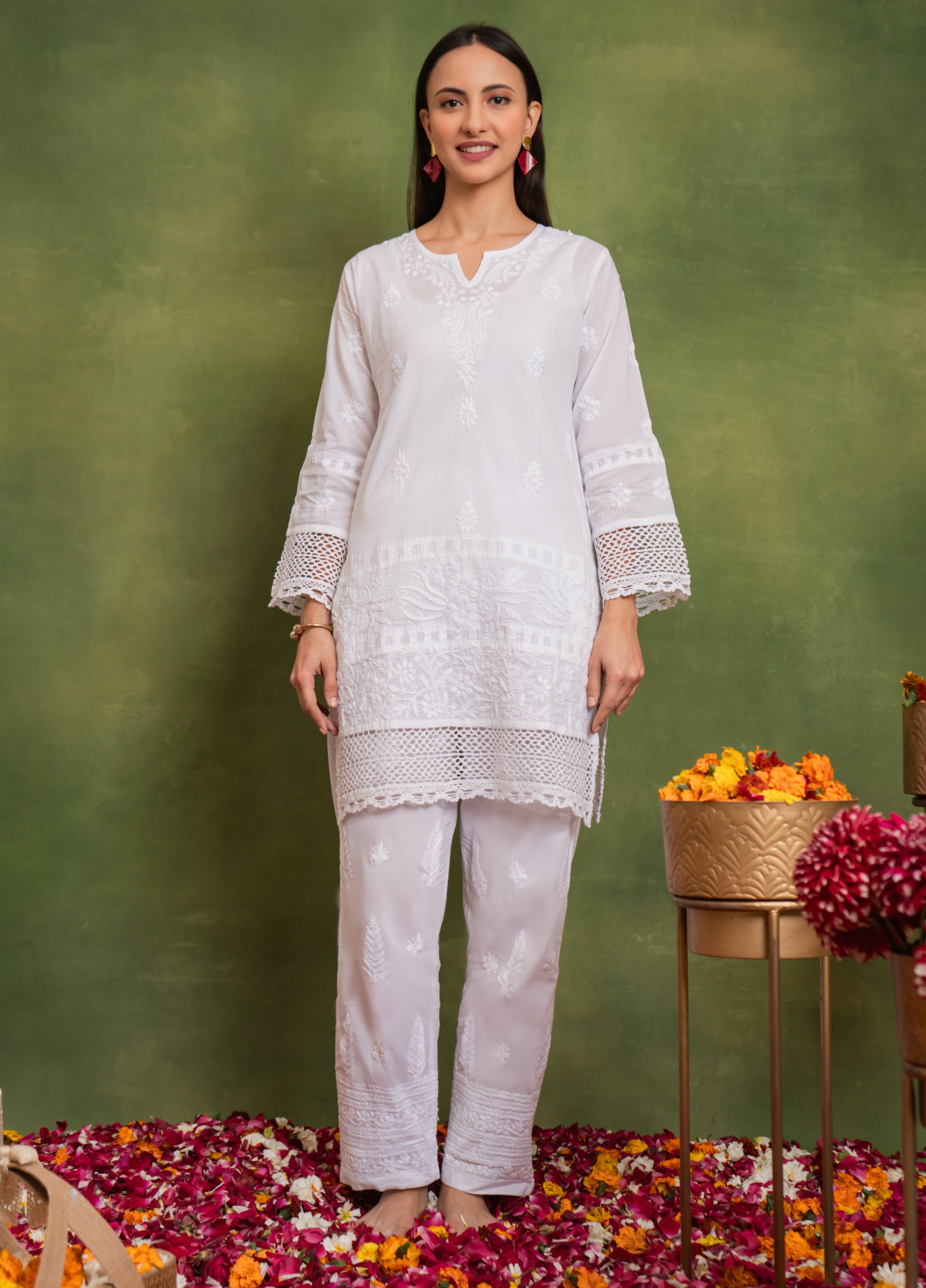 Cotton Chikankari Short Kurta in White