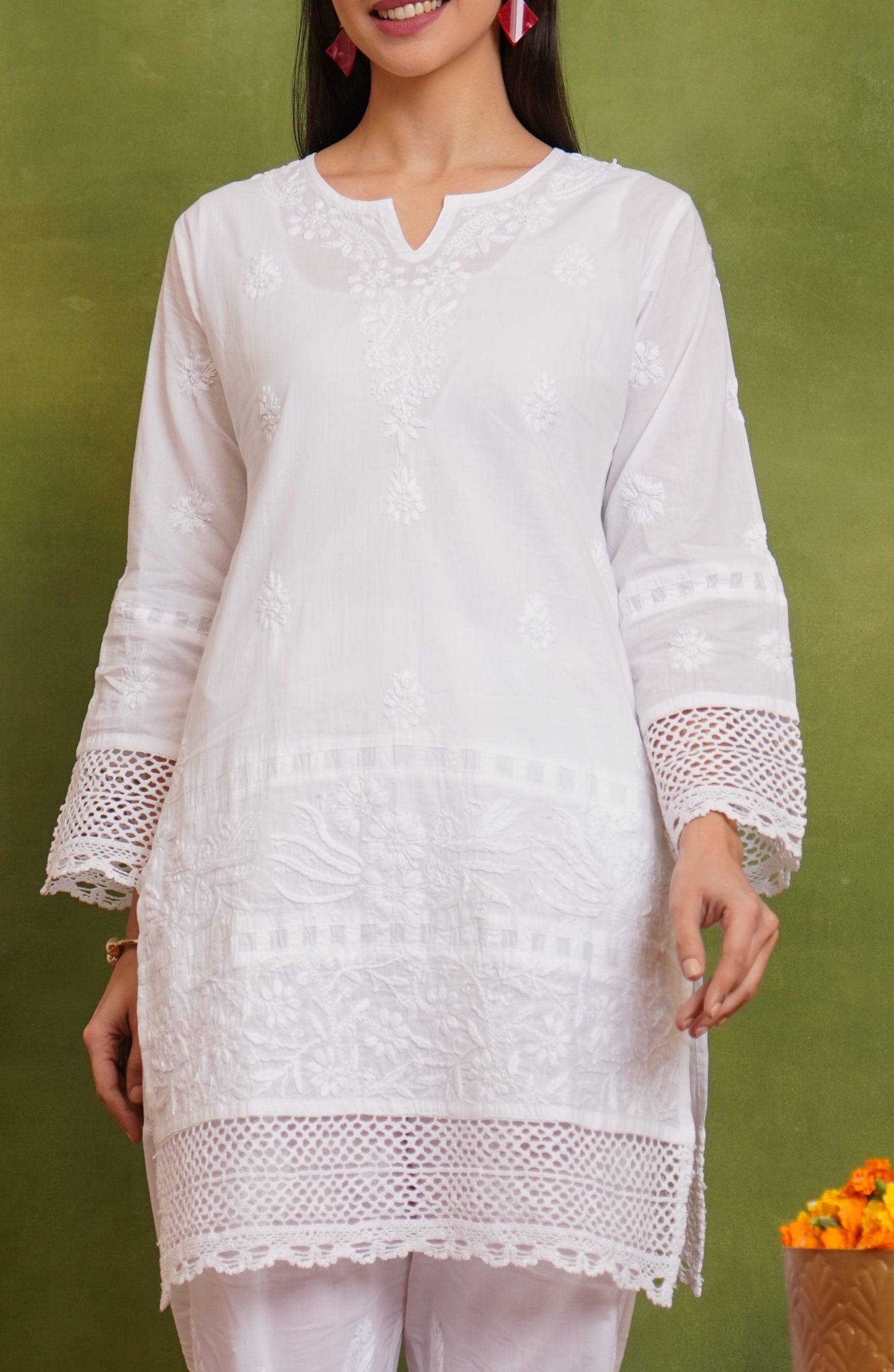 Cotton Chikankari Short Kurta in White