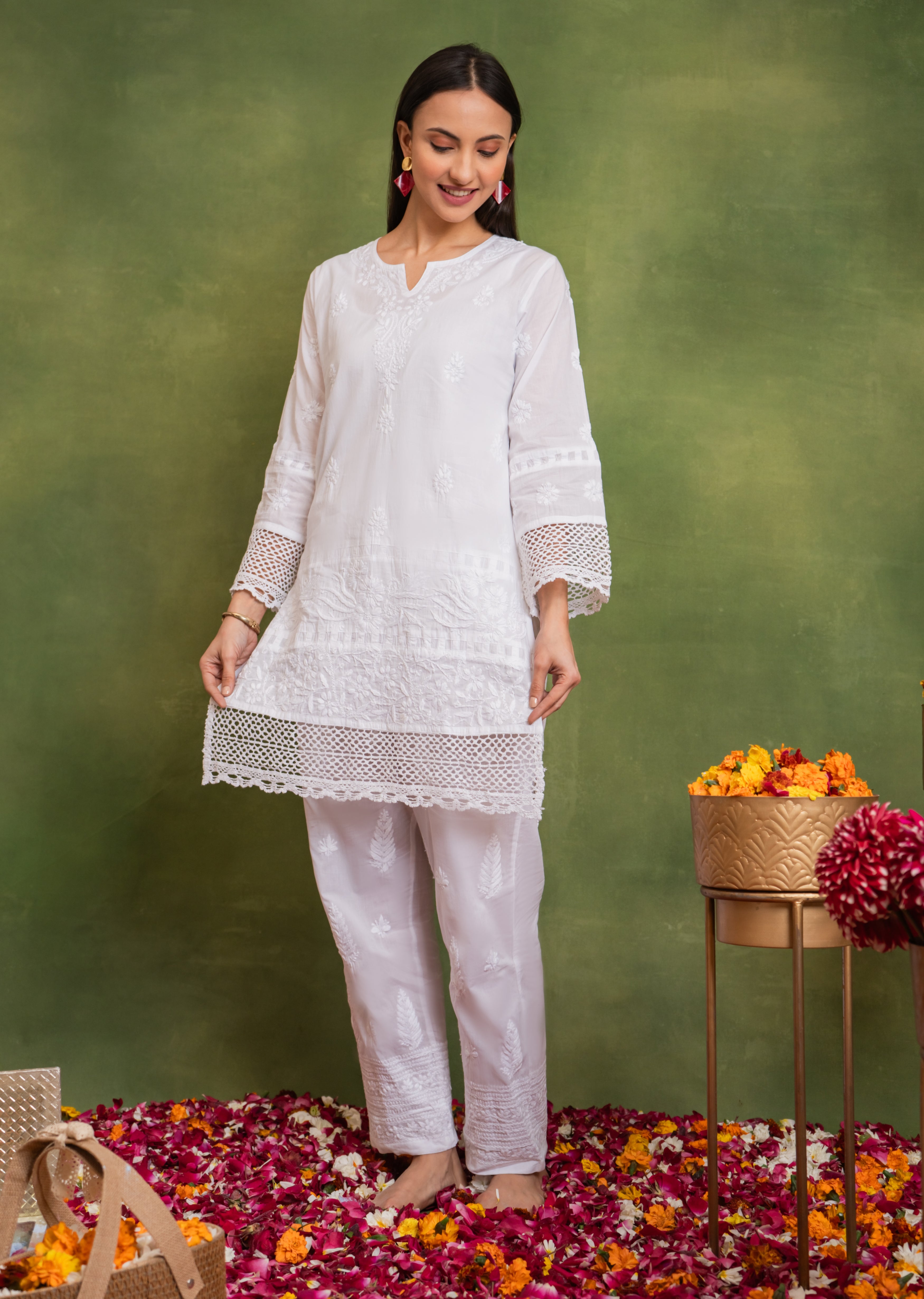 Cotton Chikankari Short Kurta in White