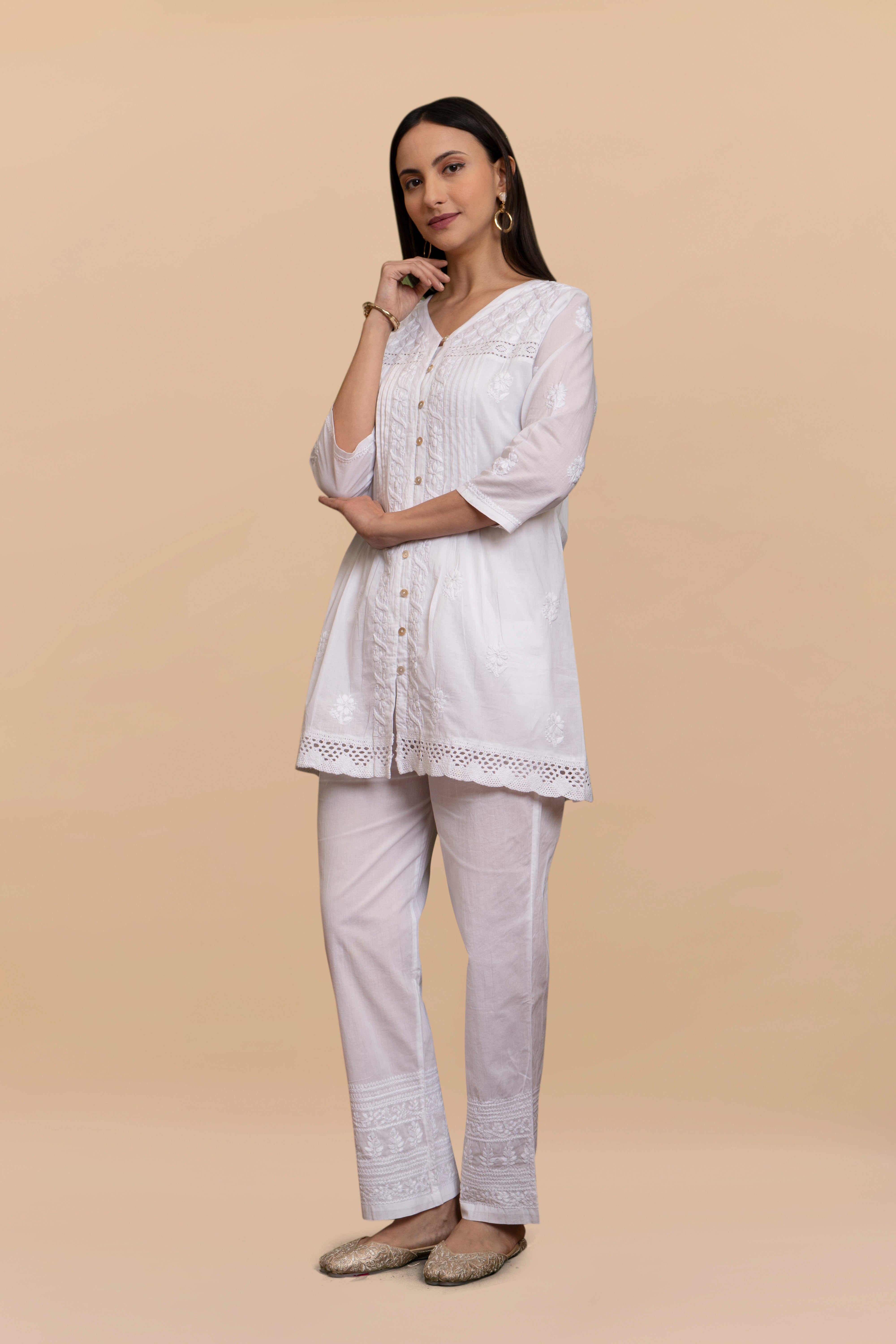 Cotton Chikankari Short Kurta in White