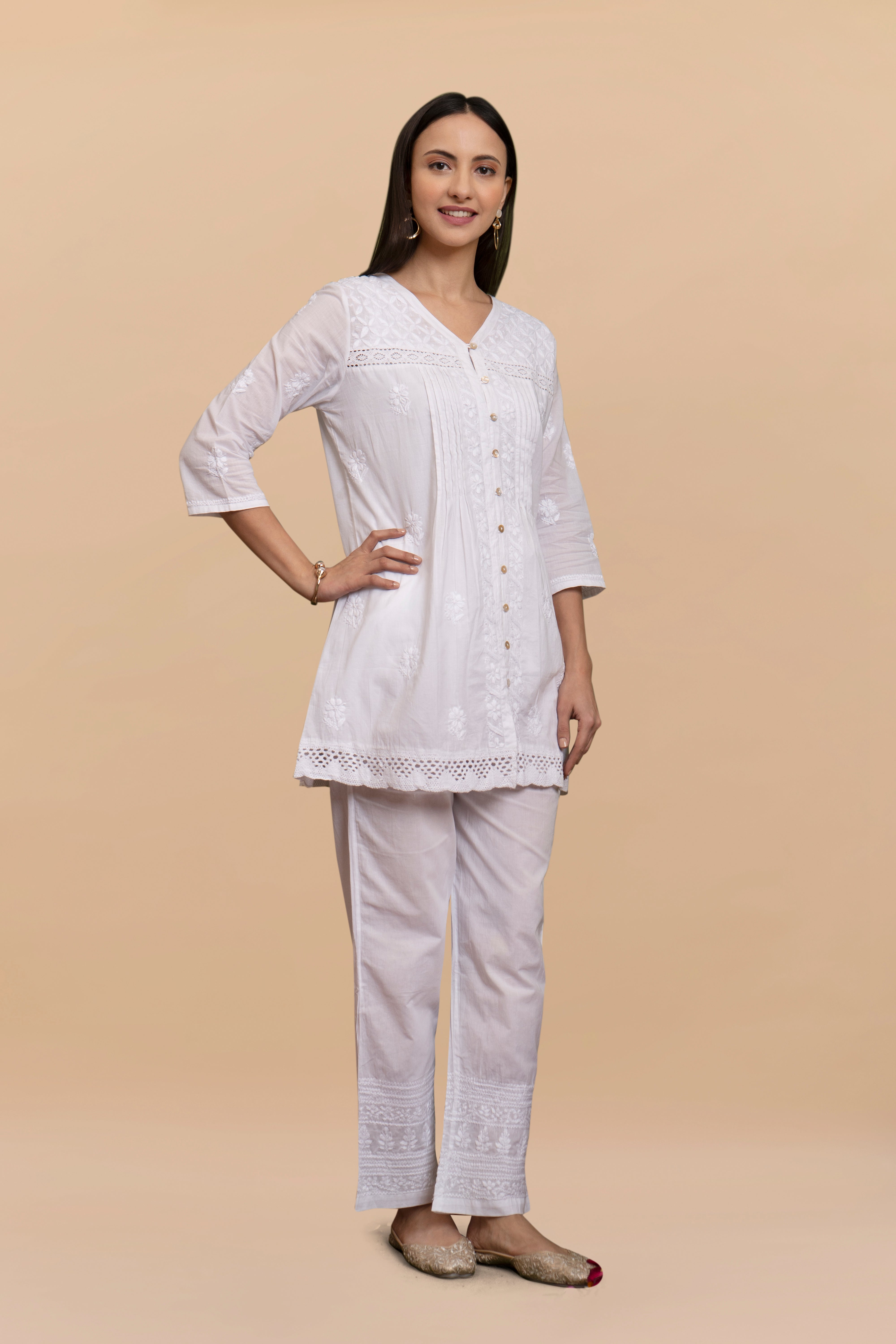 Cotton Chikankari Short Kurta in White