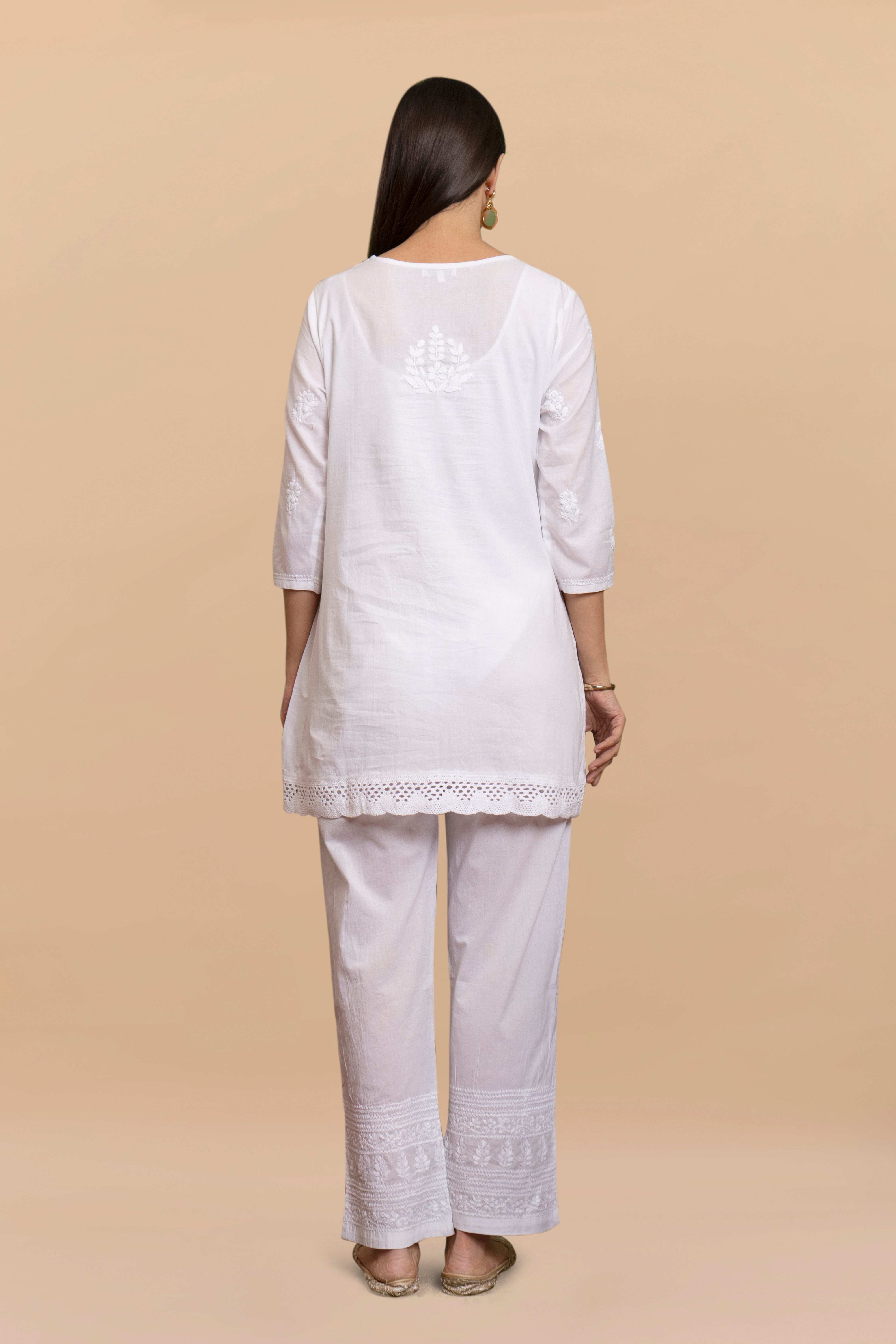 Cotton Chikankari Short Kurta in White