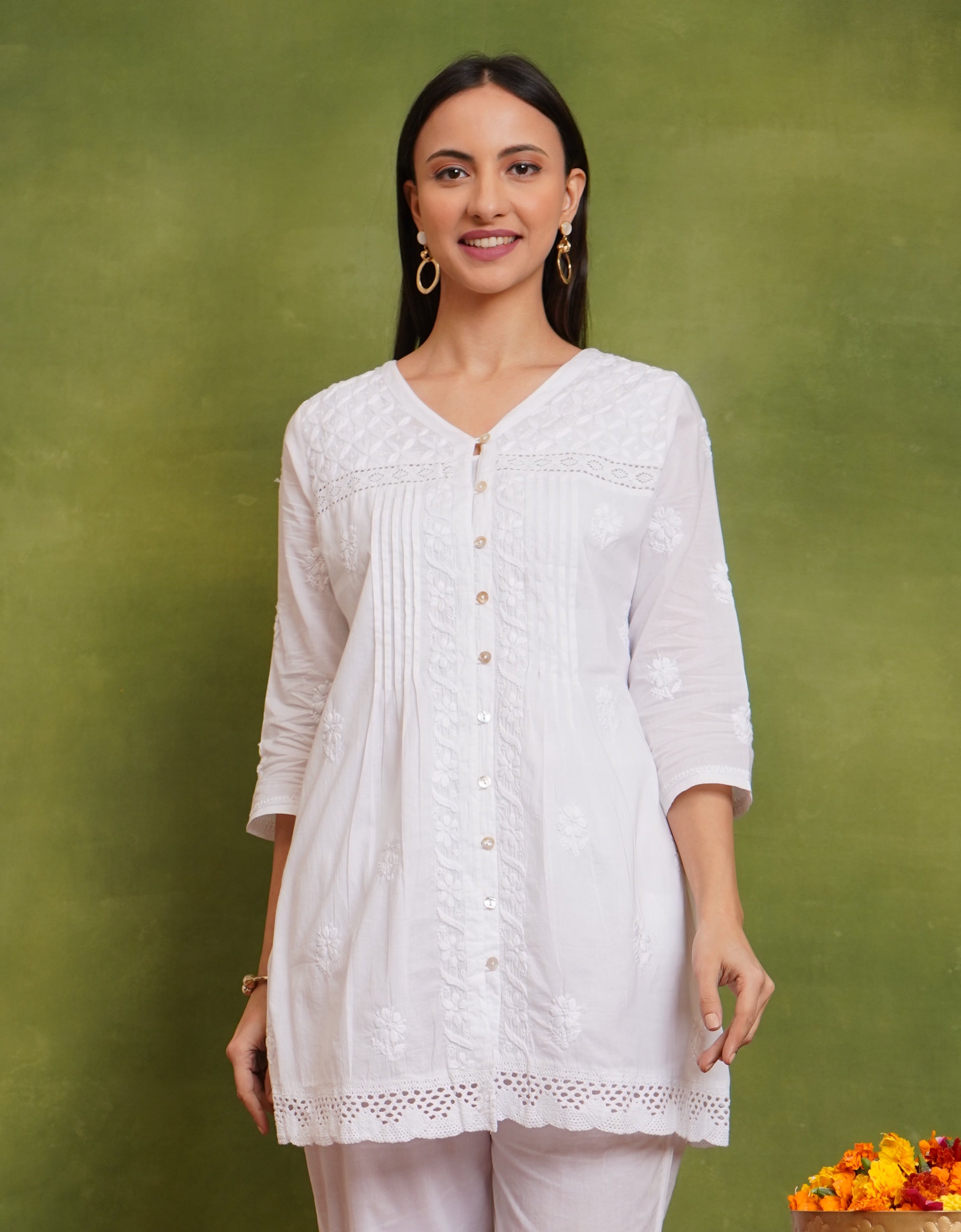 Cotton Chikankari Short Kurta in White