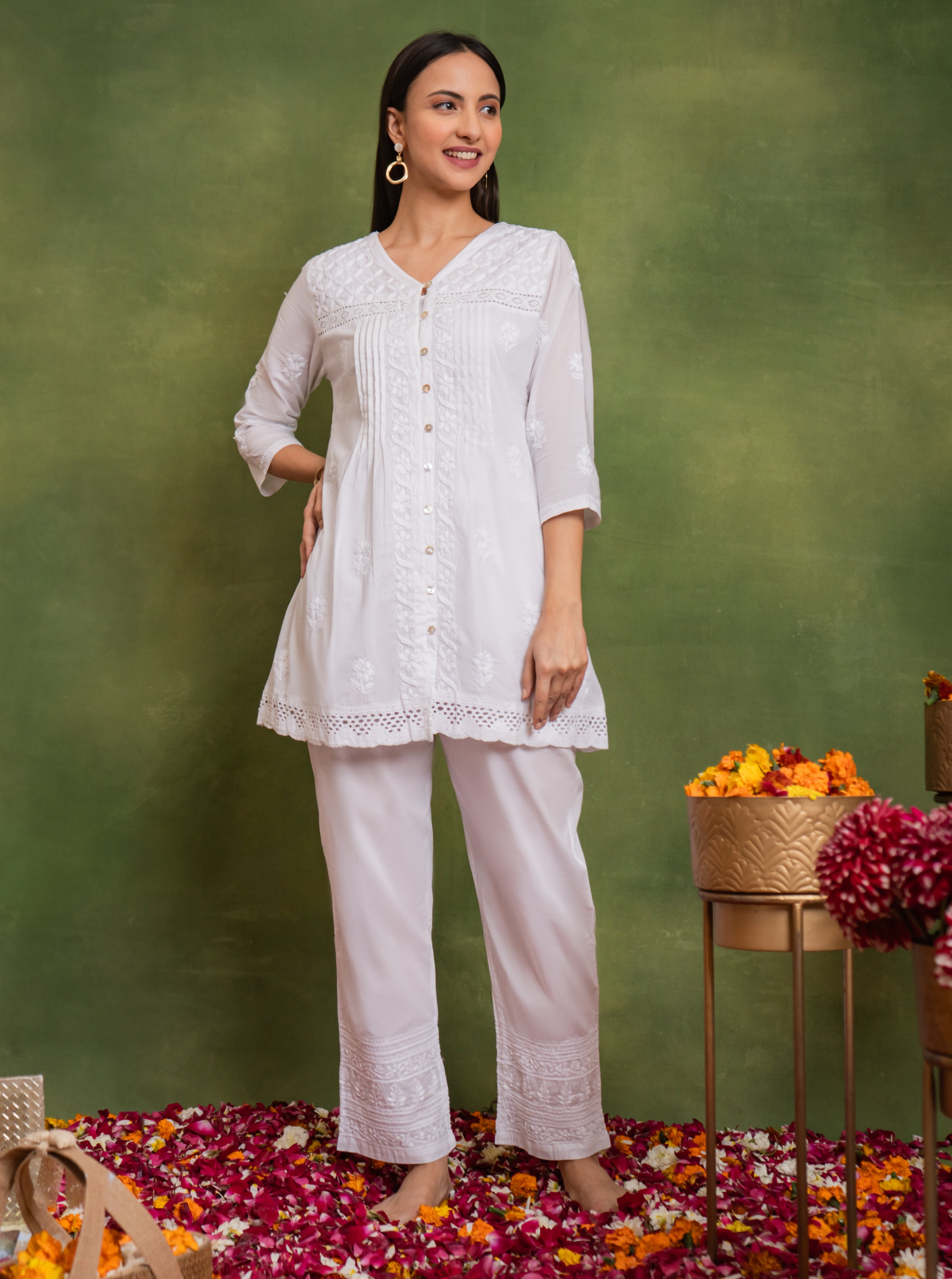 Cotton Chikankari Short Kurta in White