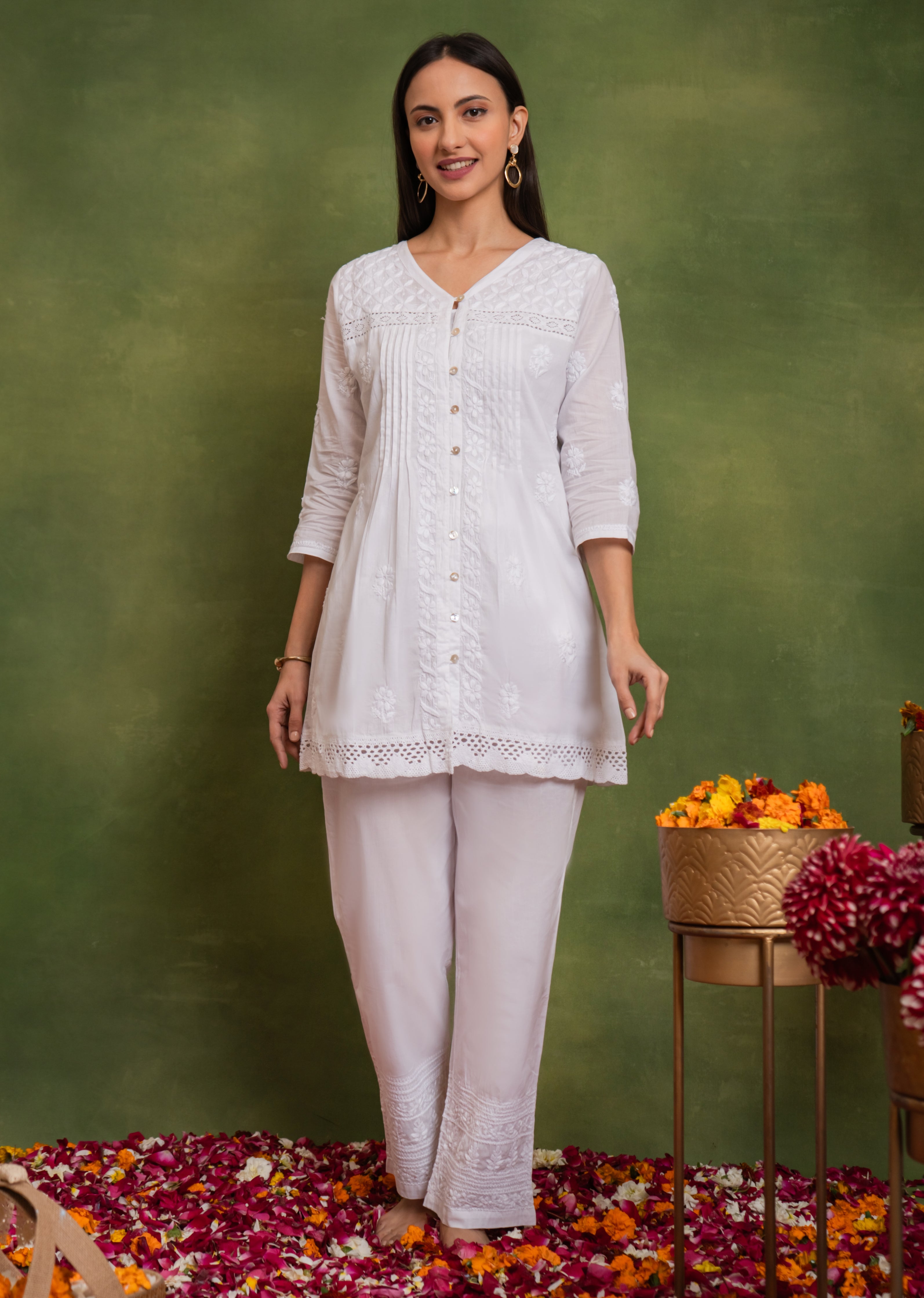 Cotton Chikankari Short Kurta in White