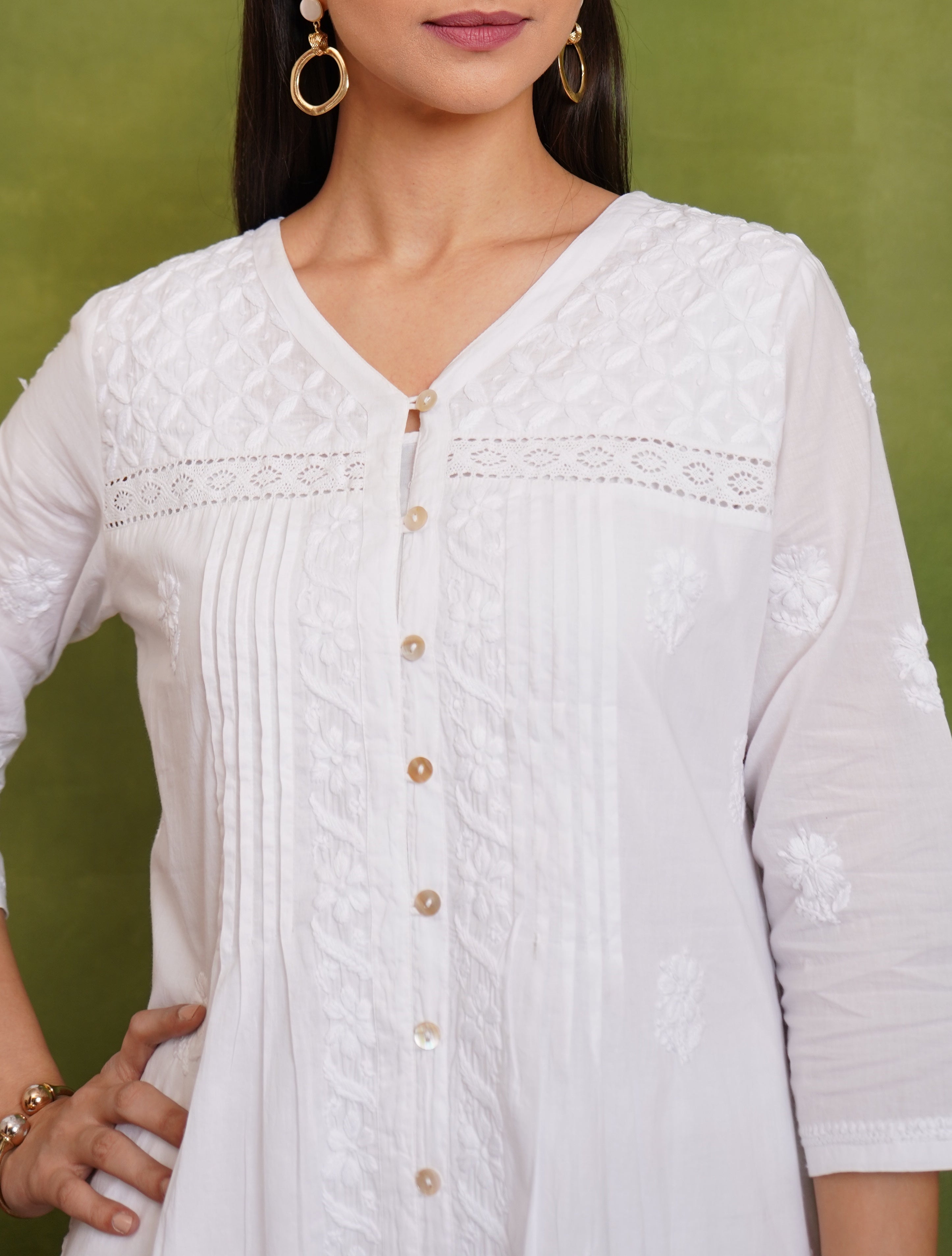 Cotton Chikankari Short Kurta in White