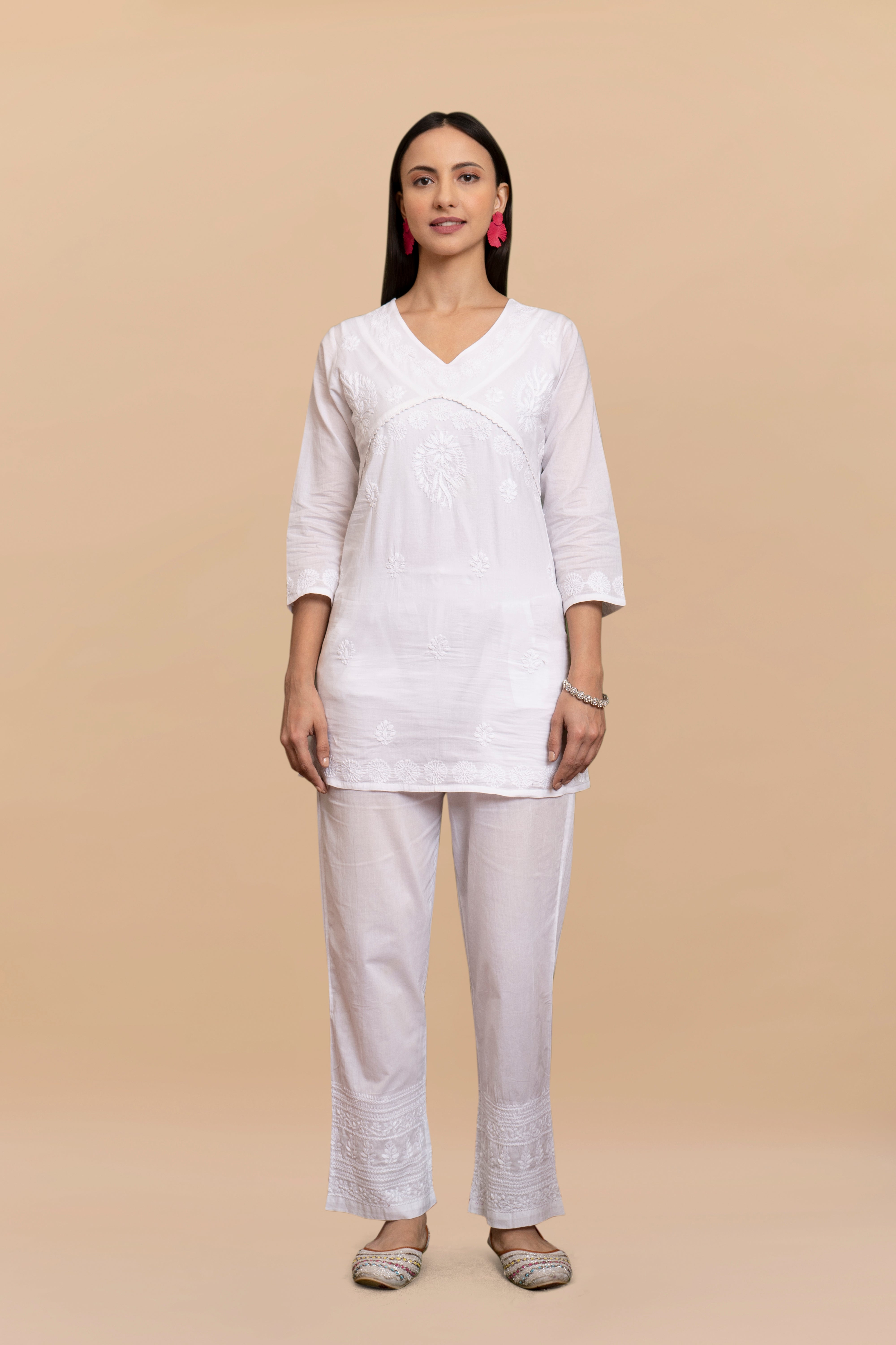 Cotton Chikankari Short Kurta in White