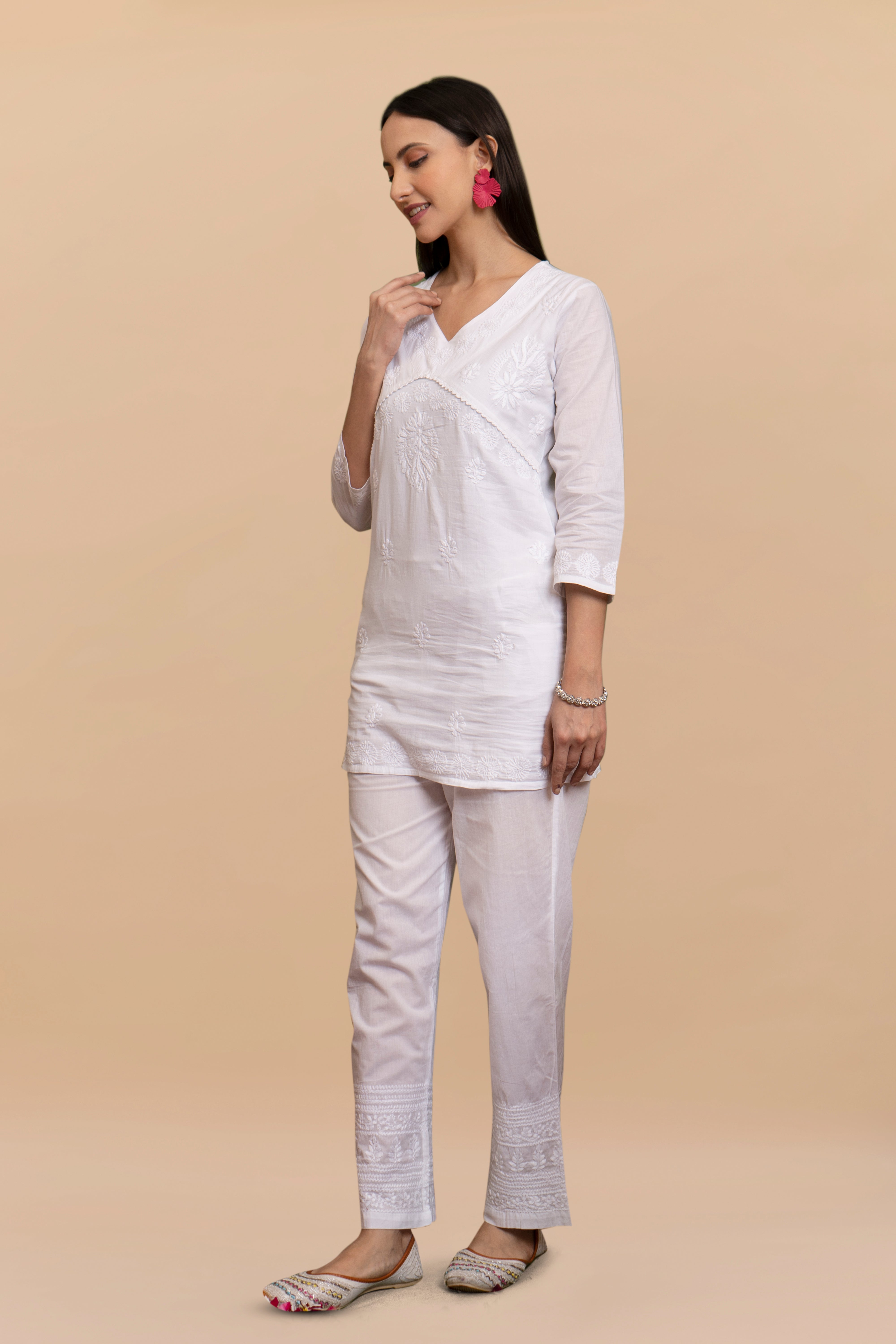 Cotton Chikankari Short Kurta in White