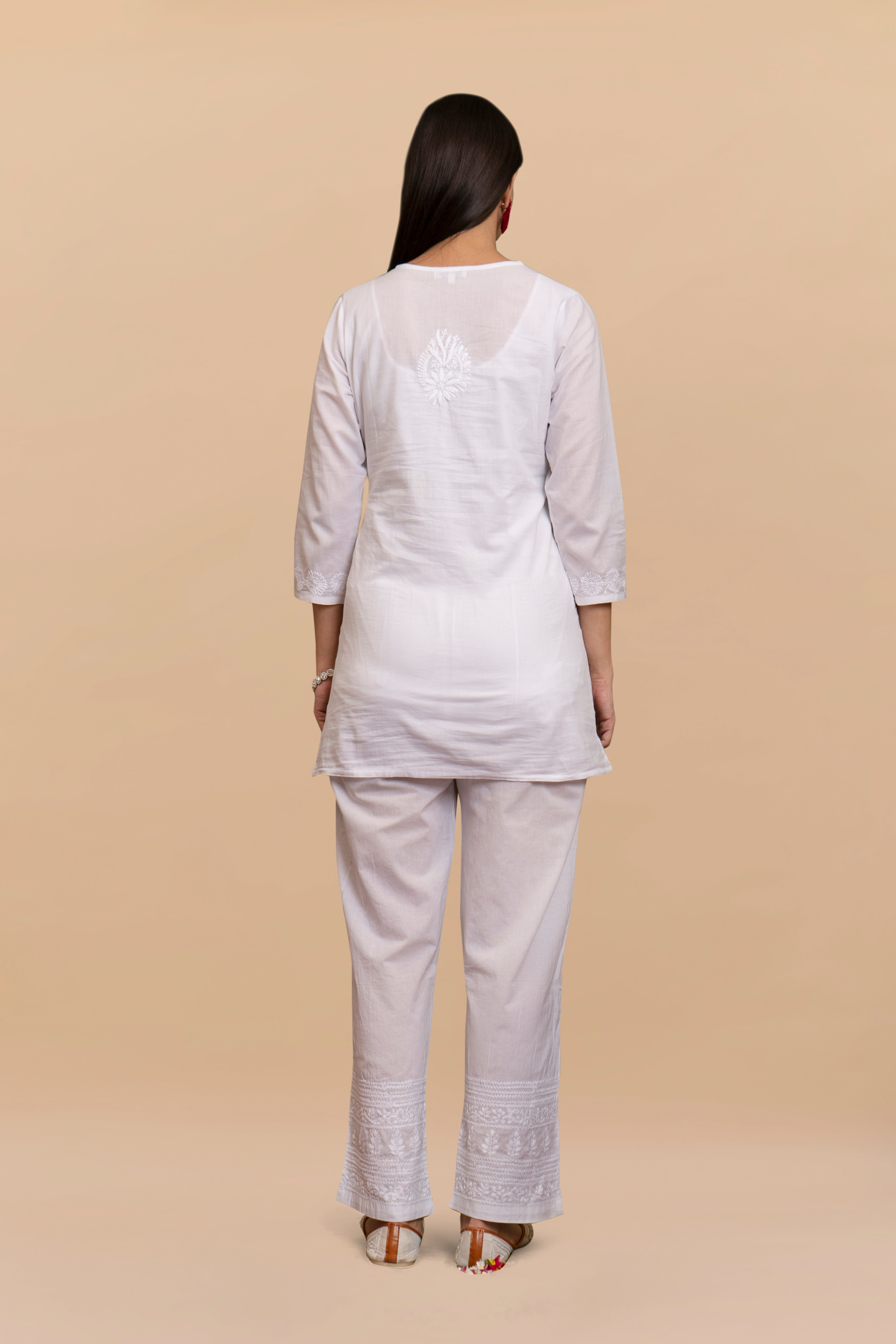 Cotton Chikankari Short Kurta in White