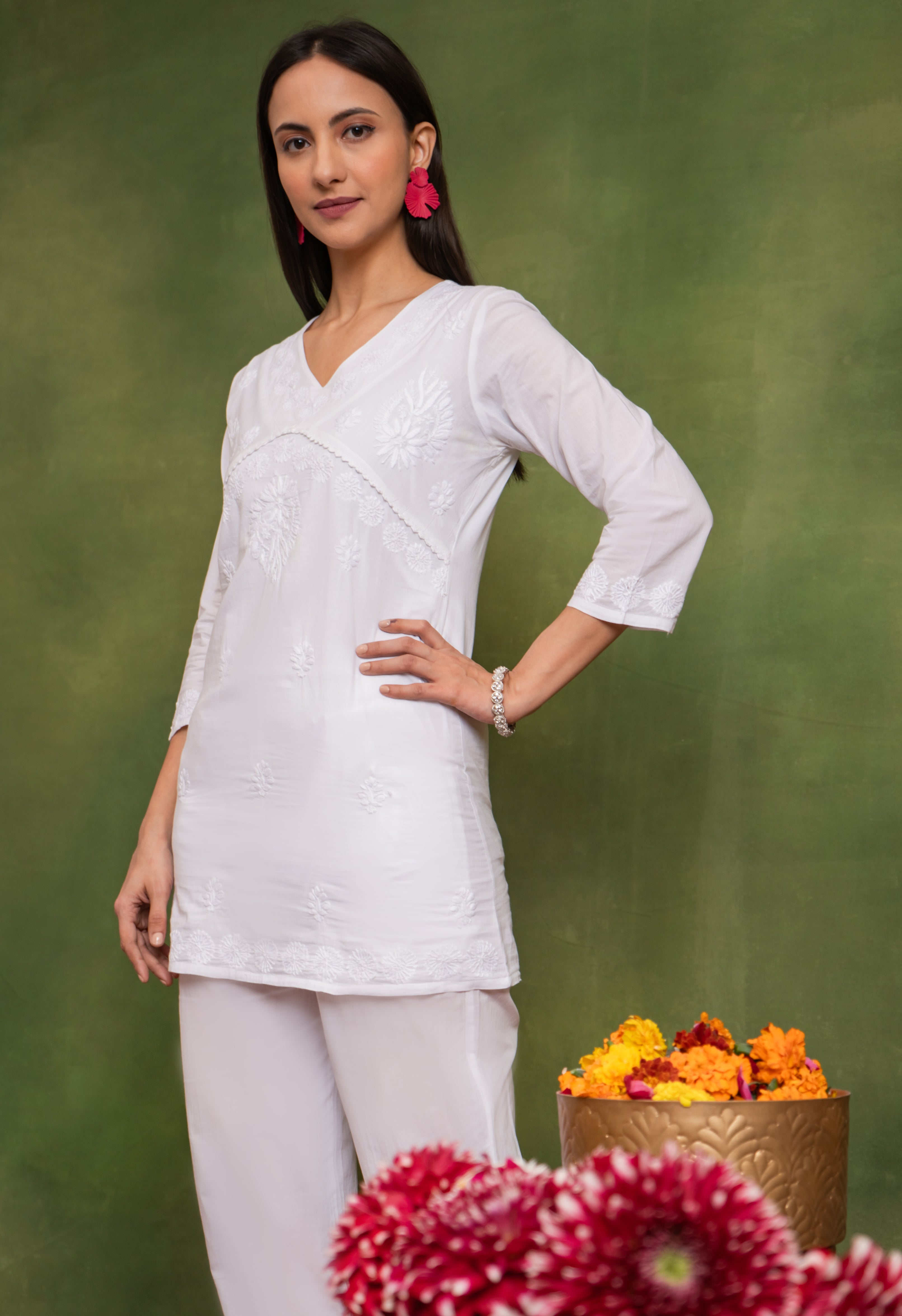 Cotton Chikankari Short Kurta in White