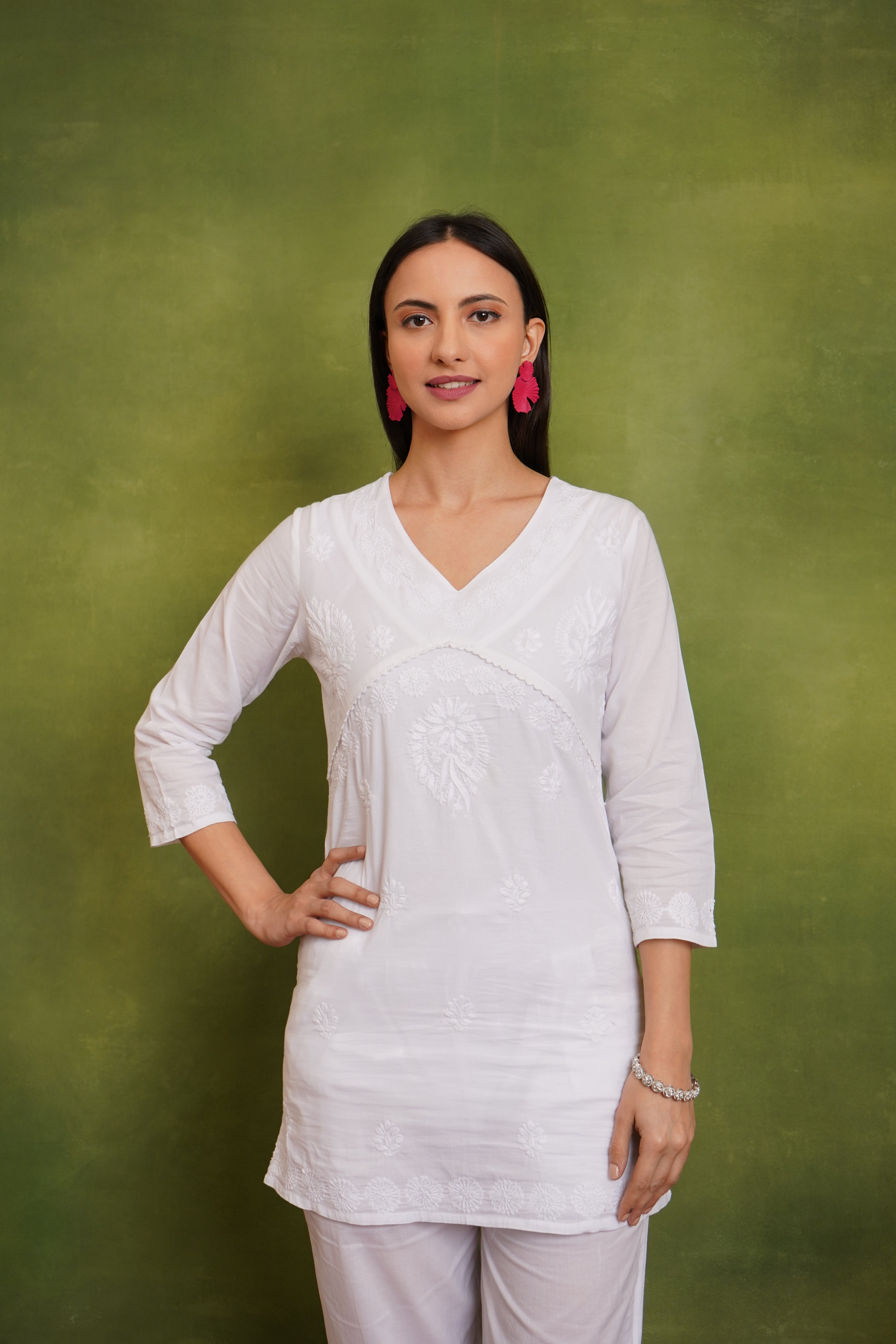 Cotton Chikankari Short Kurta in White