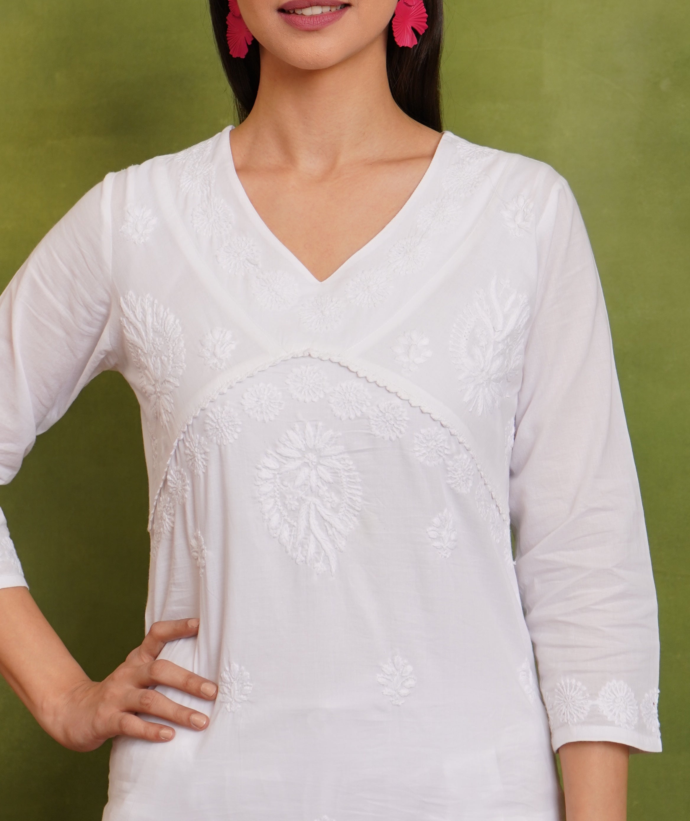 Cotton Chikankari Short Kurta in White