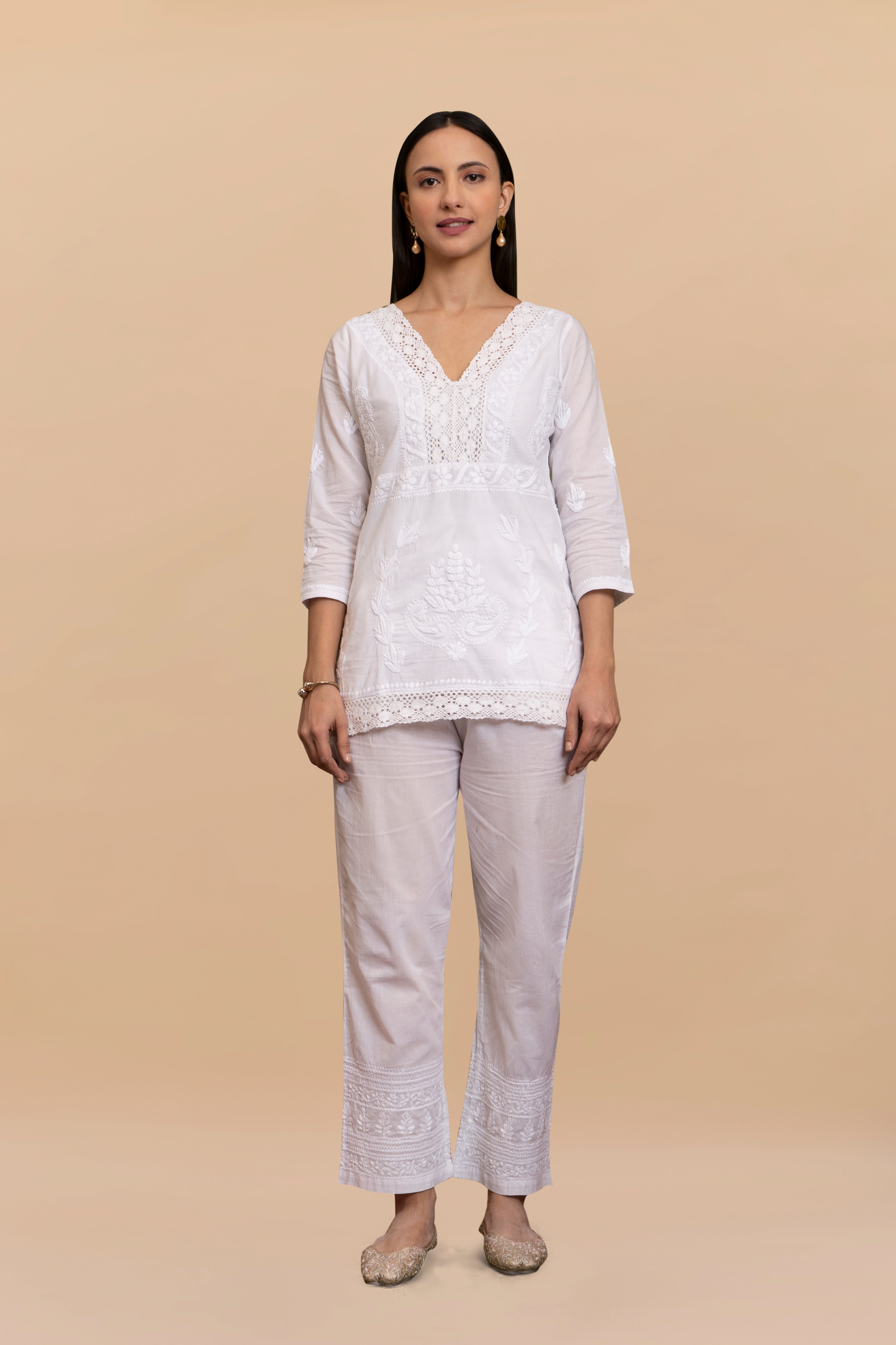 Cotton Chikankari Short Kurta in White