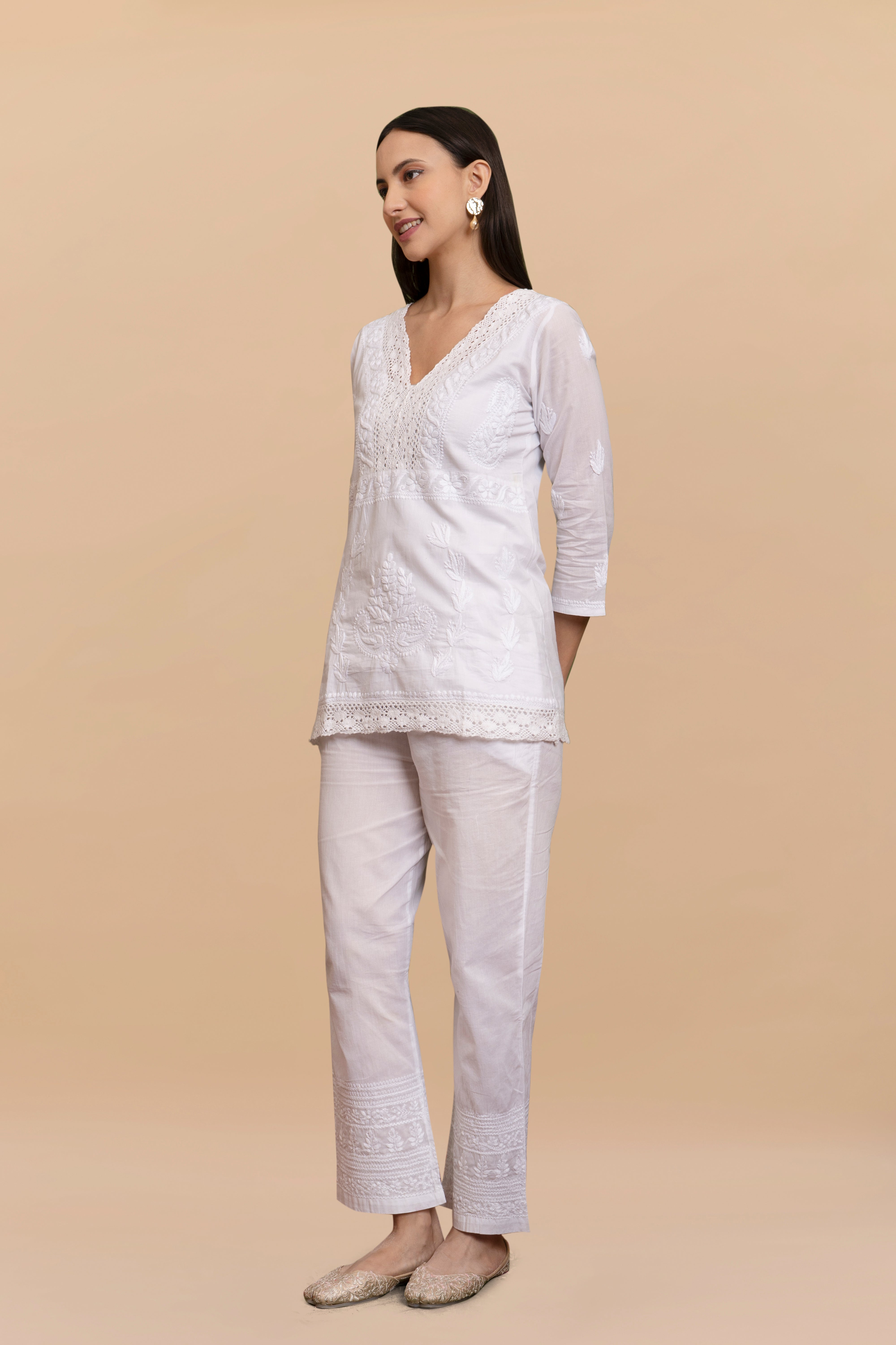 Cotton Chikankari Short Kurta in White