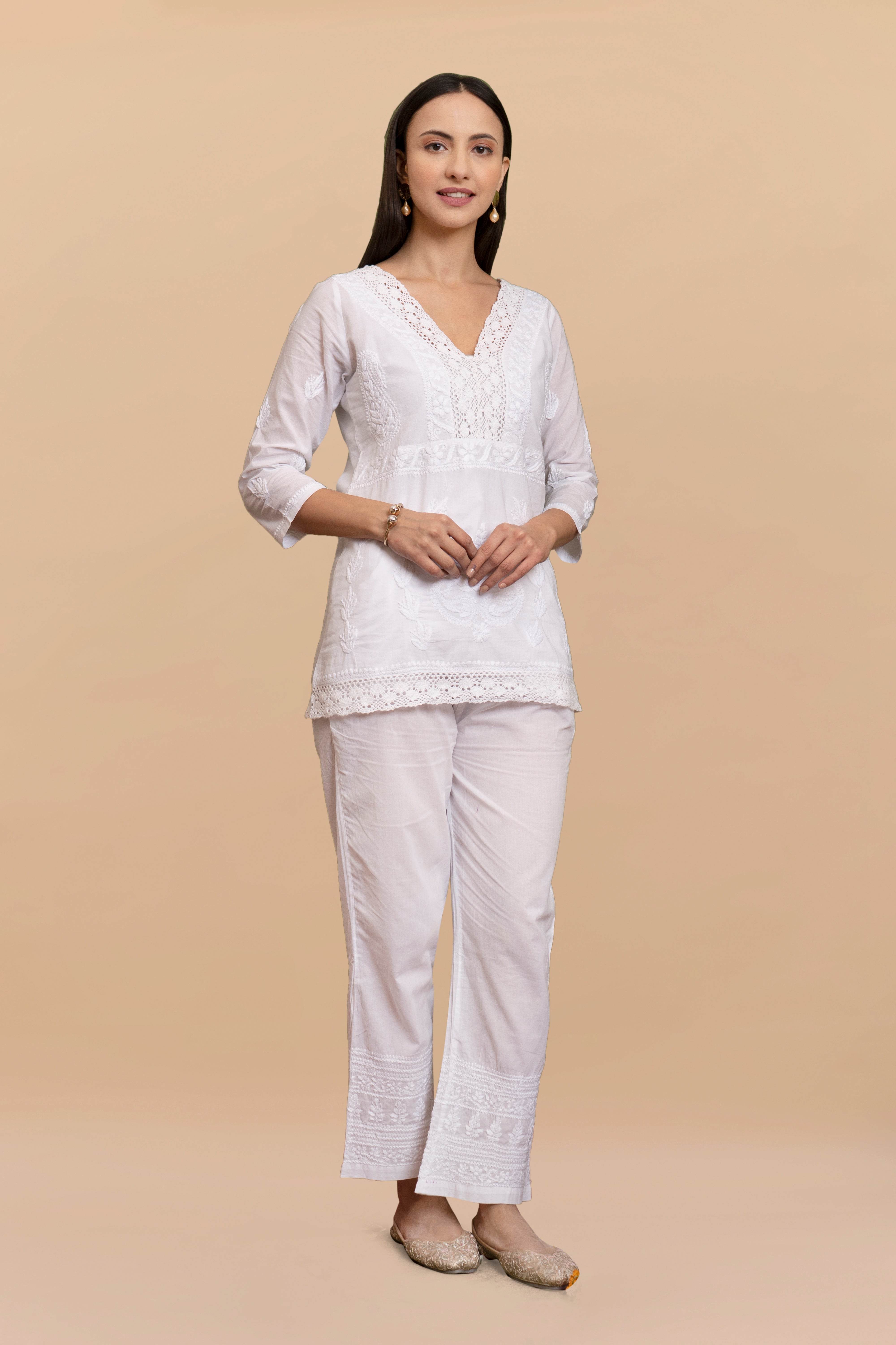 Cotton Chikankari Short Kurta in White