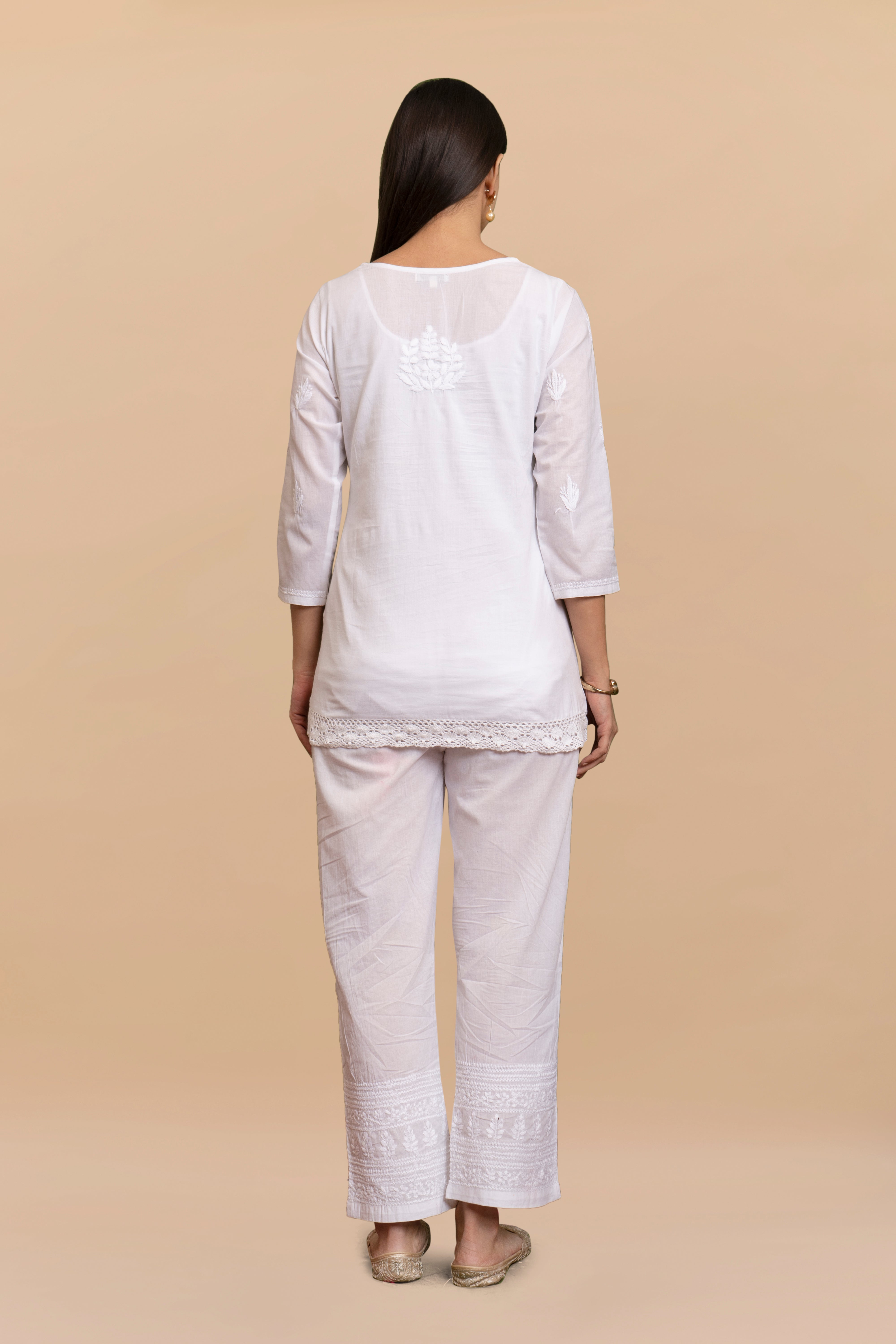 Cotton Chikankari Short Kurta in White