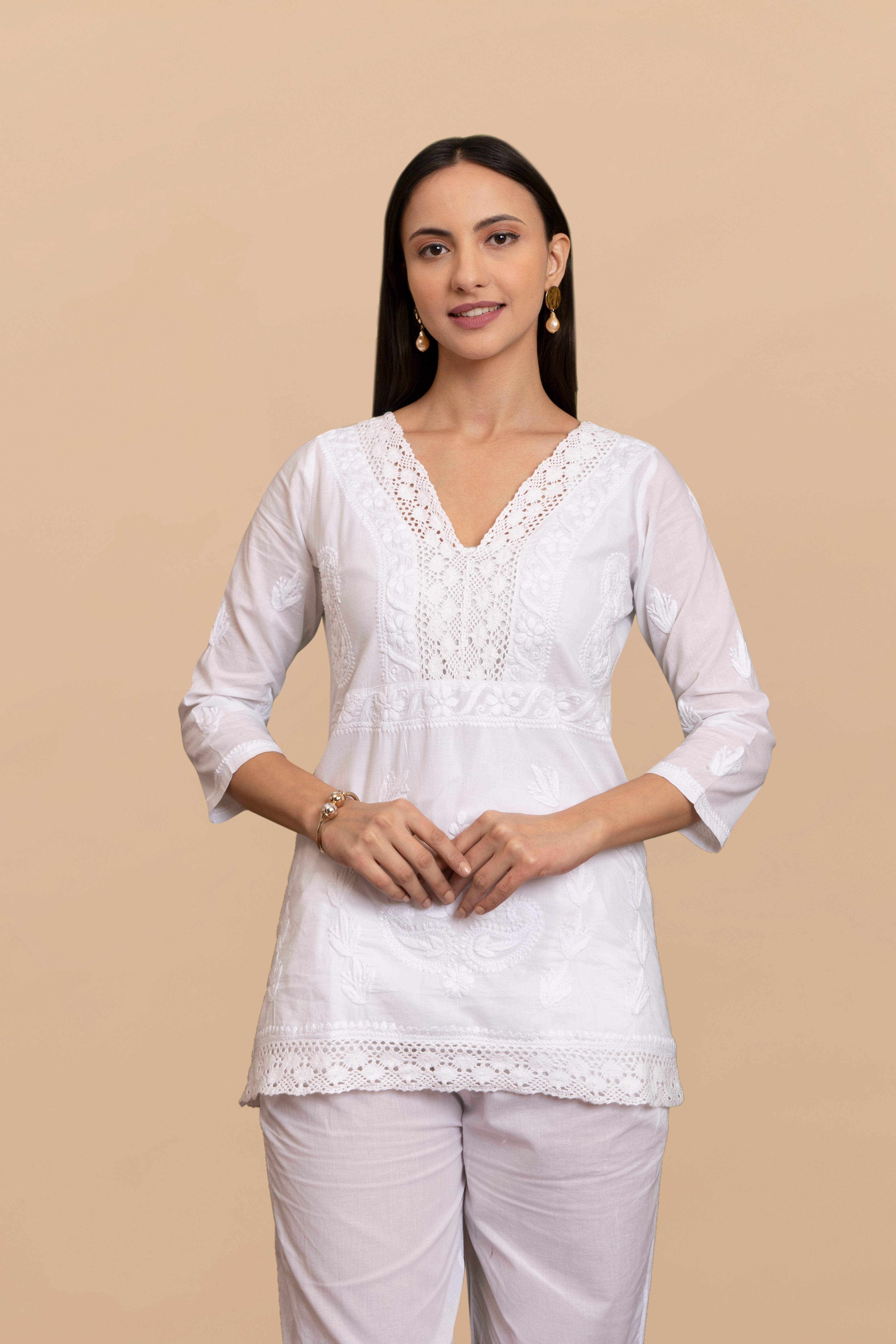 Cotton Chikankari Short Kurta in White