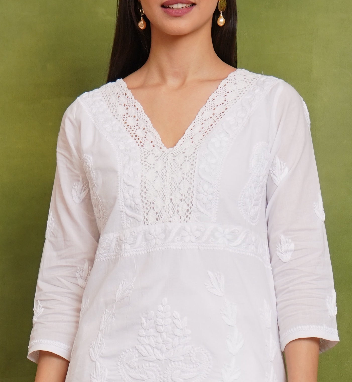 Cotton Chikankari Short Kurta in White