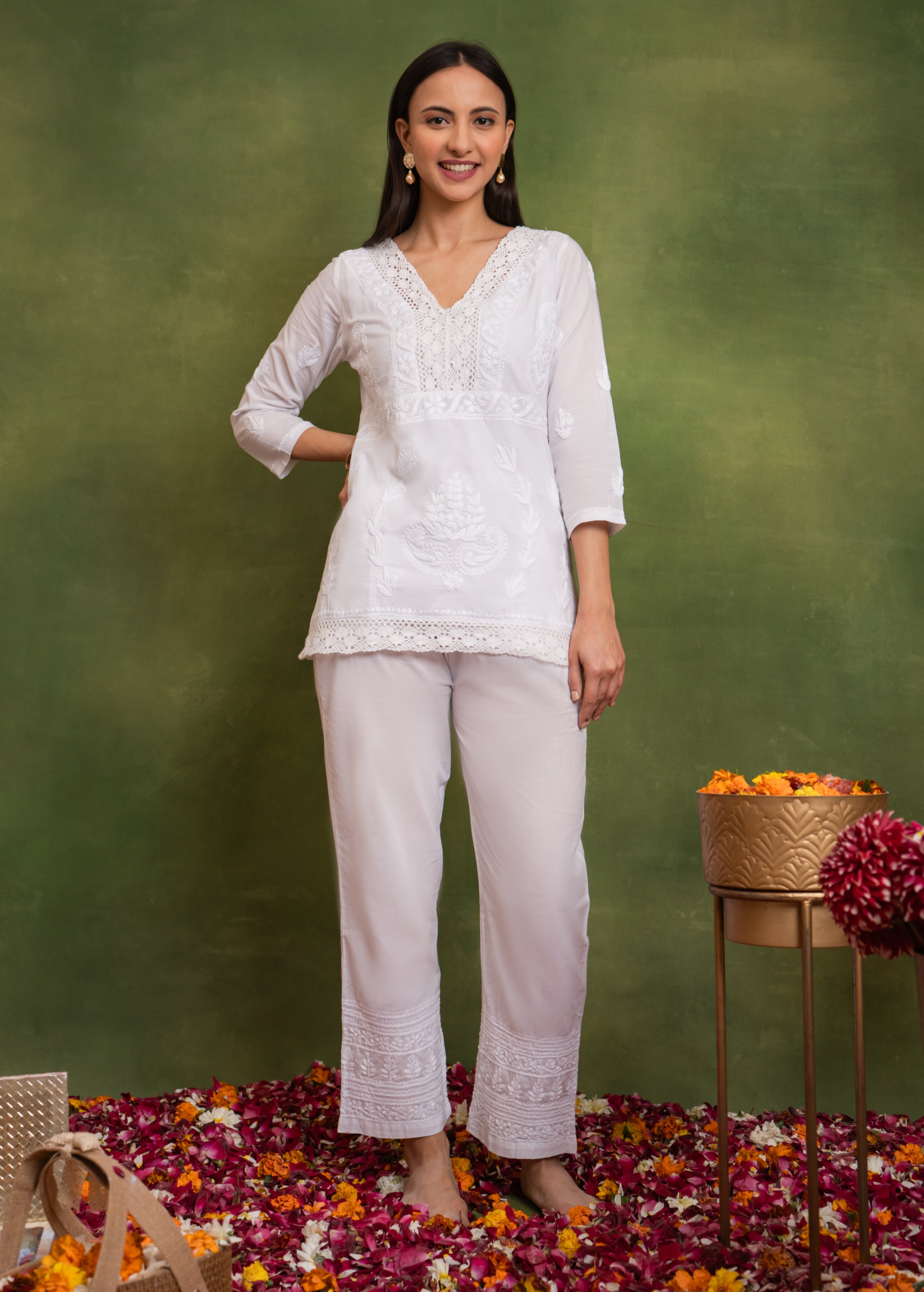 Cotton Chikankari Short Kurta in White