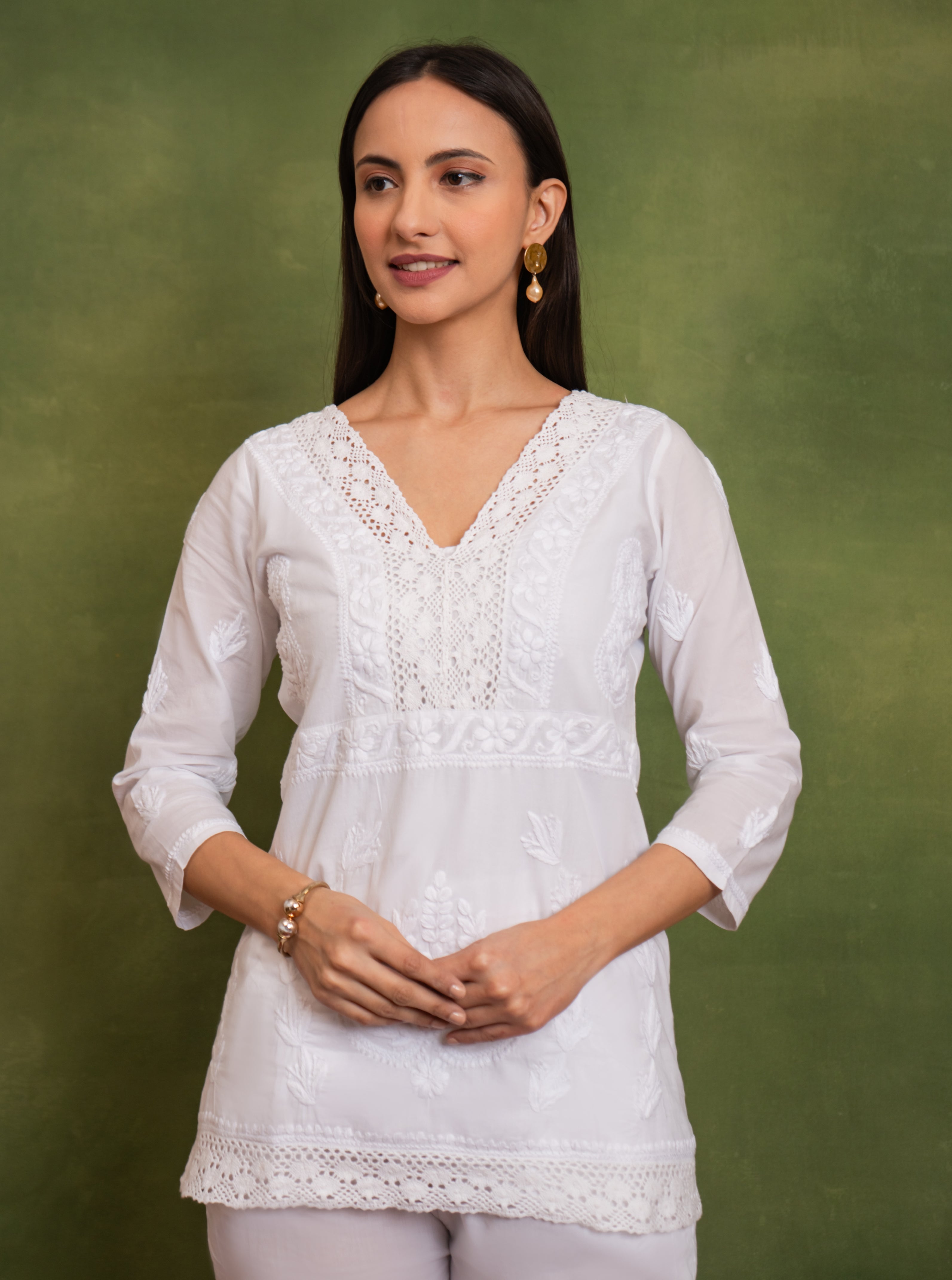 Cotton Chikankari Short Kurta in White