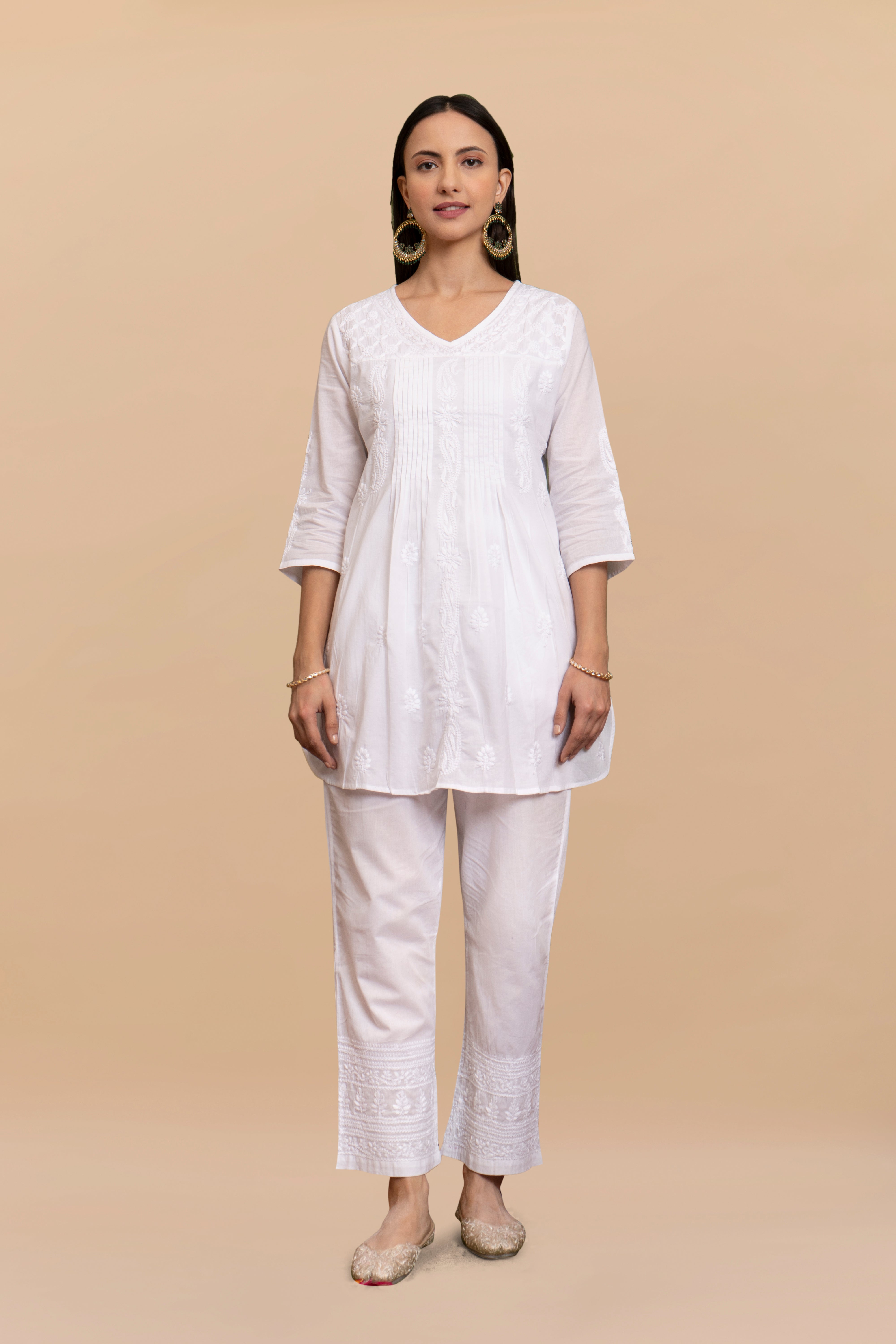 Cotton Chikankari Short Kurta in White