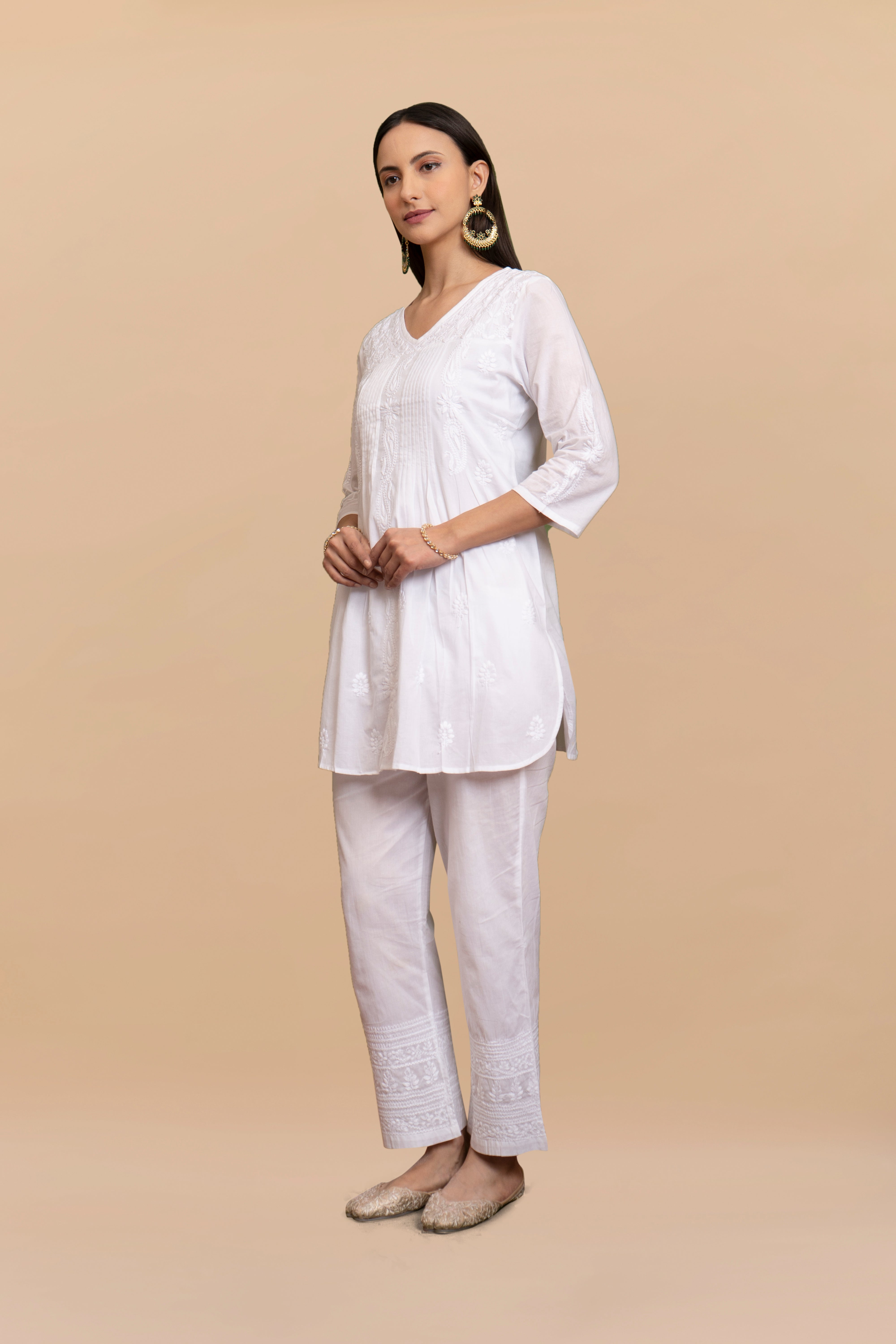 Cotton Chikankari Short Kurta in White