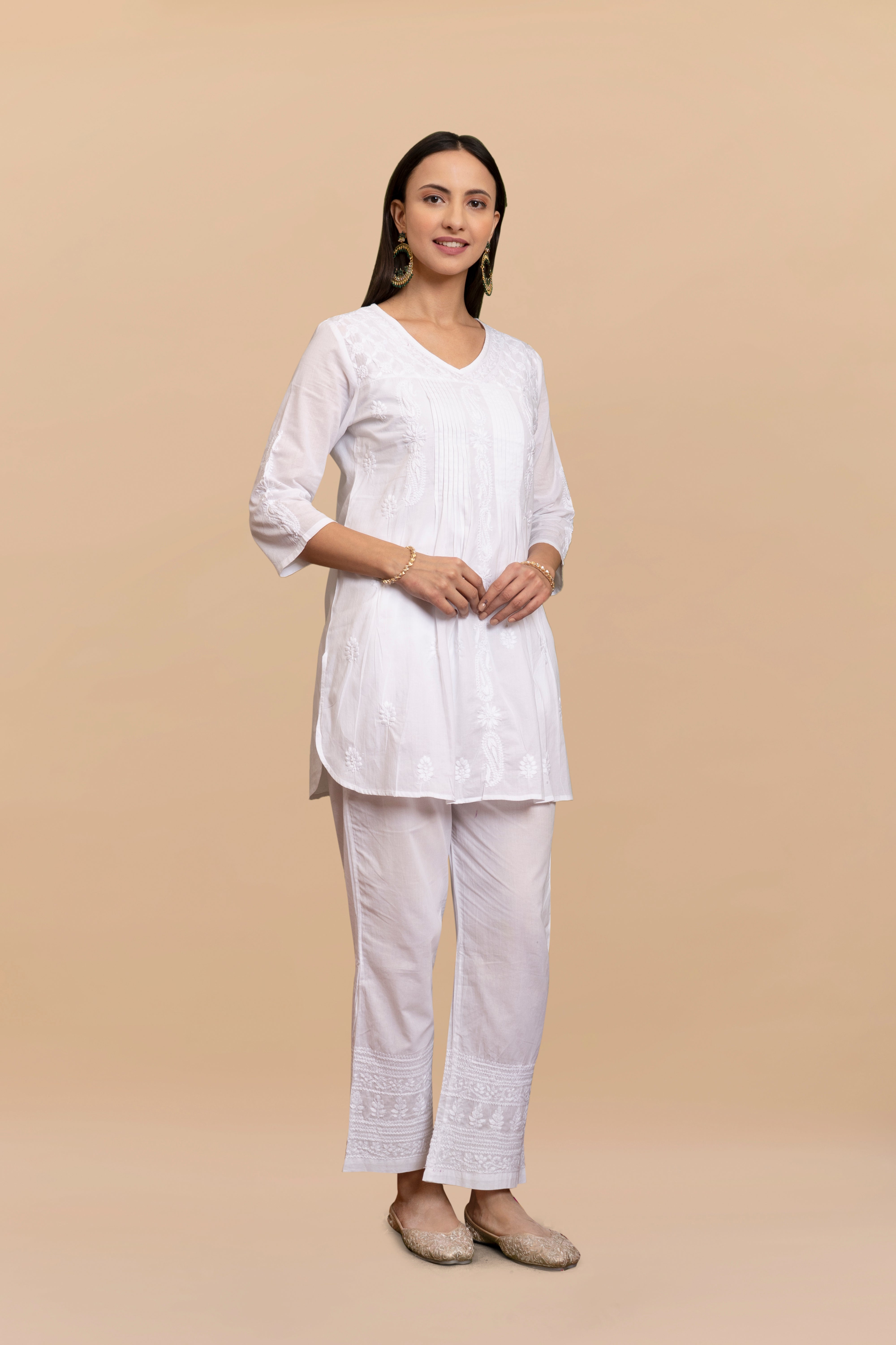 Cotton Chikankari Short Kurta in White