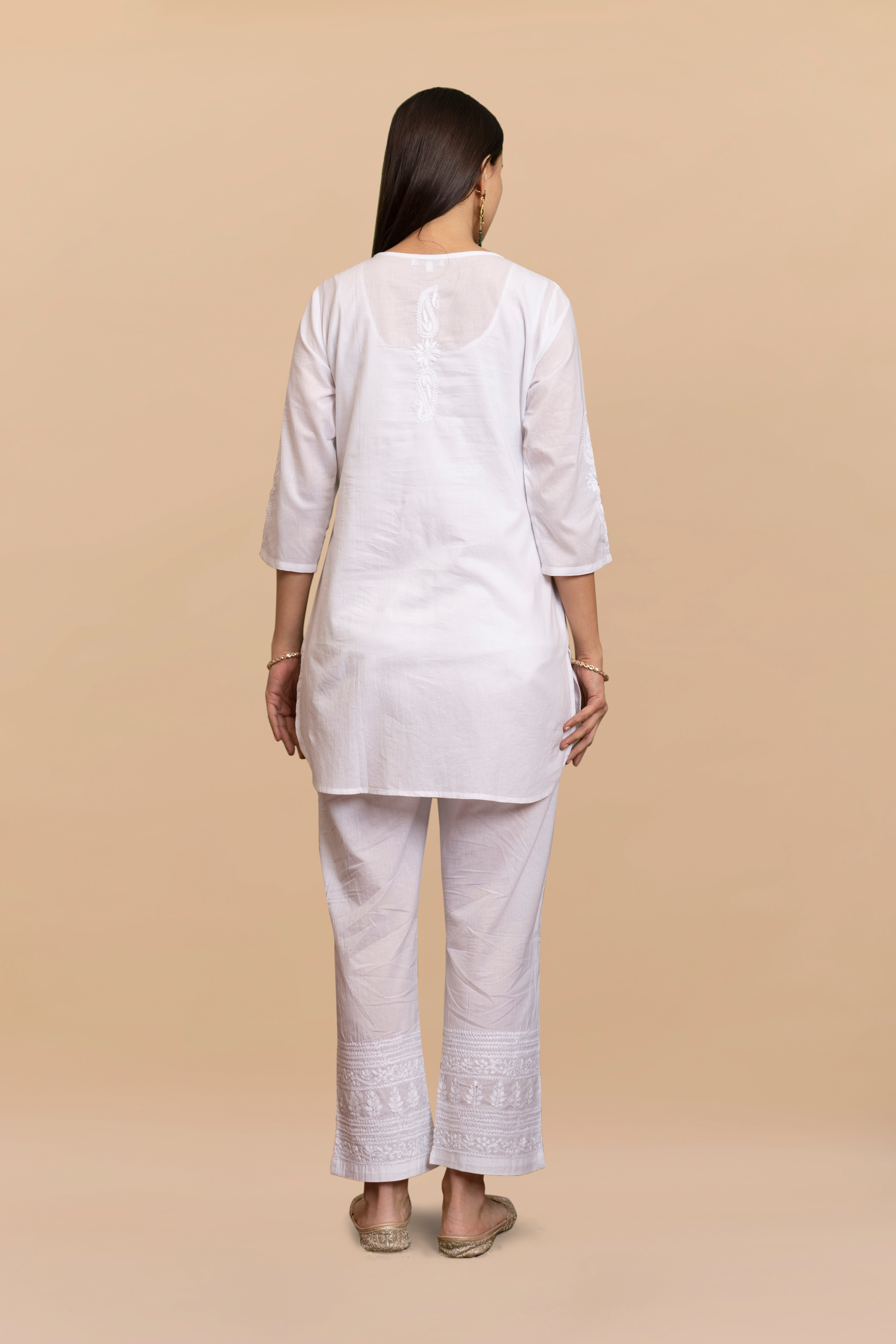 Cotton Chikankari Short Kurta in White